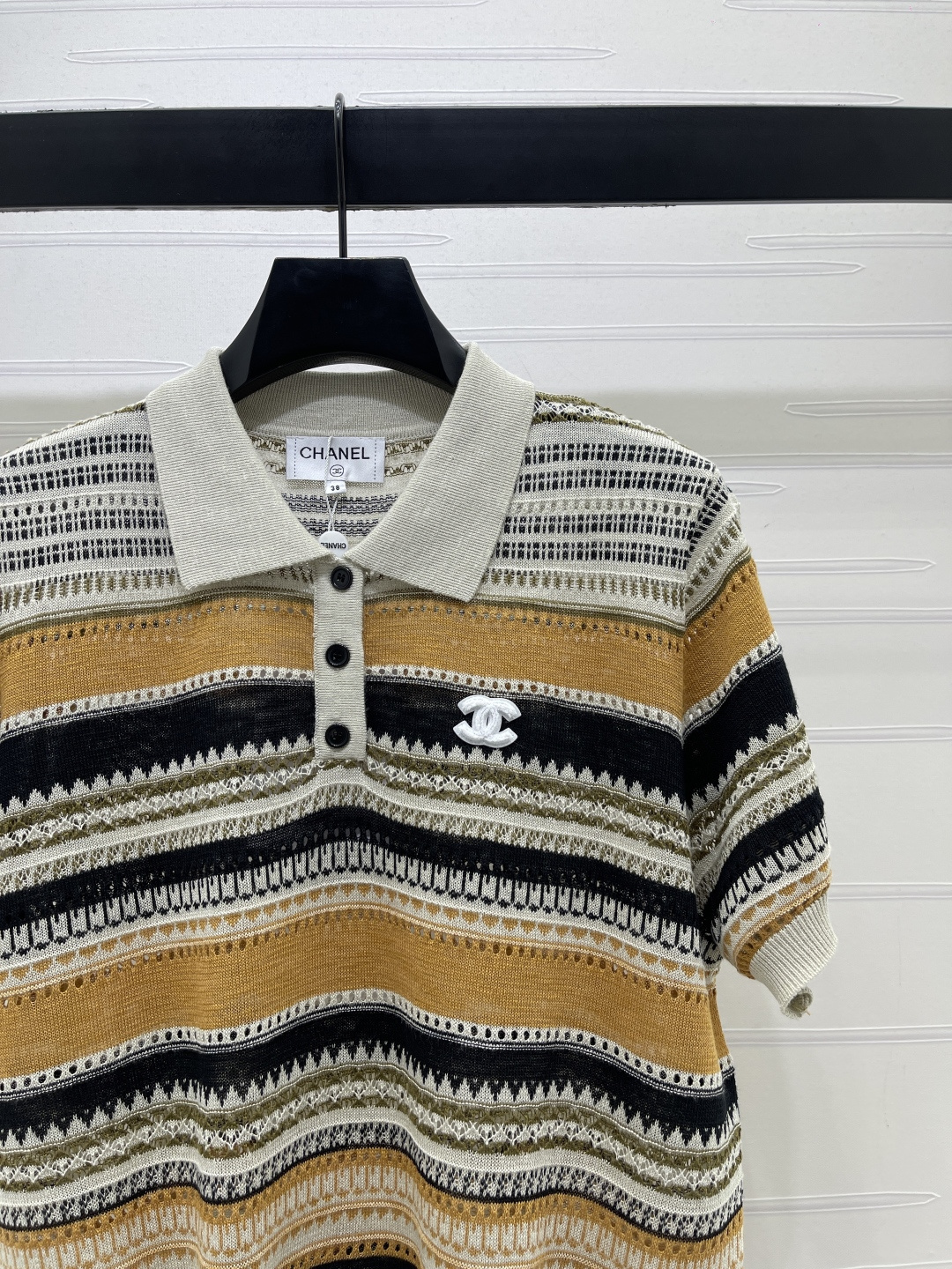 CHANEL ニット ポロシャツ コピー レディース ロゴ柄 リブ衿 通勤 通学 カラーブロック - 画像 2