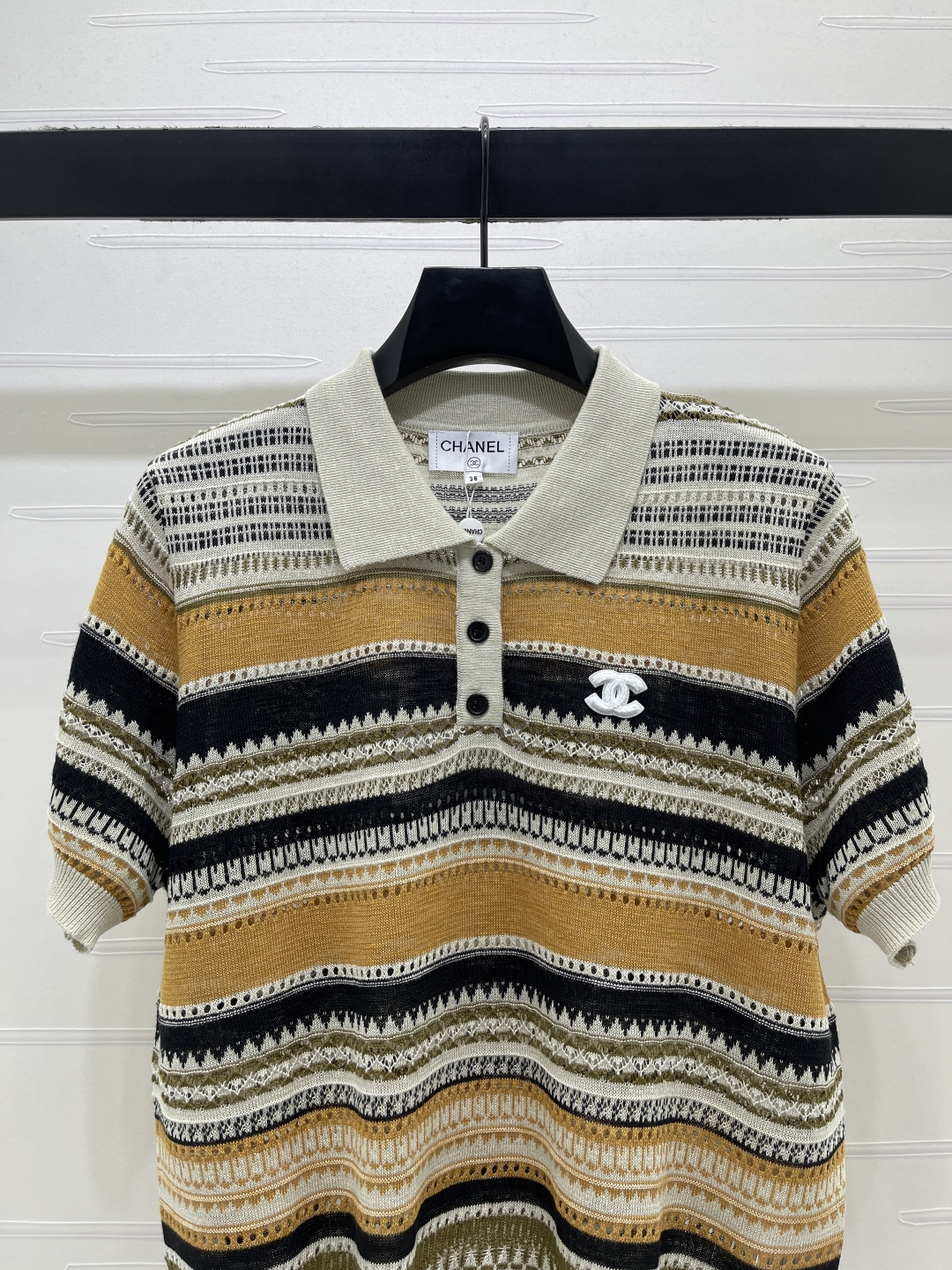 CHANEL ニット ポロシャツ コピー レディース ロゴ柄 リブ衿 通勤 通学 カラーブロック - 画像 4