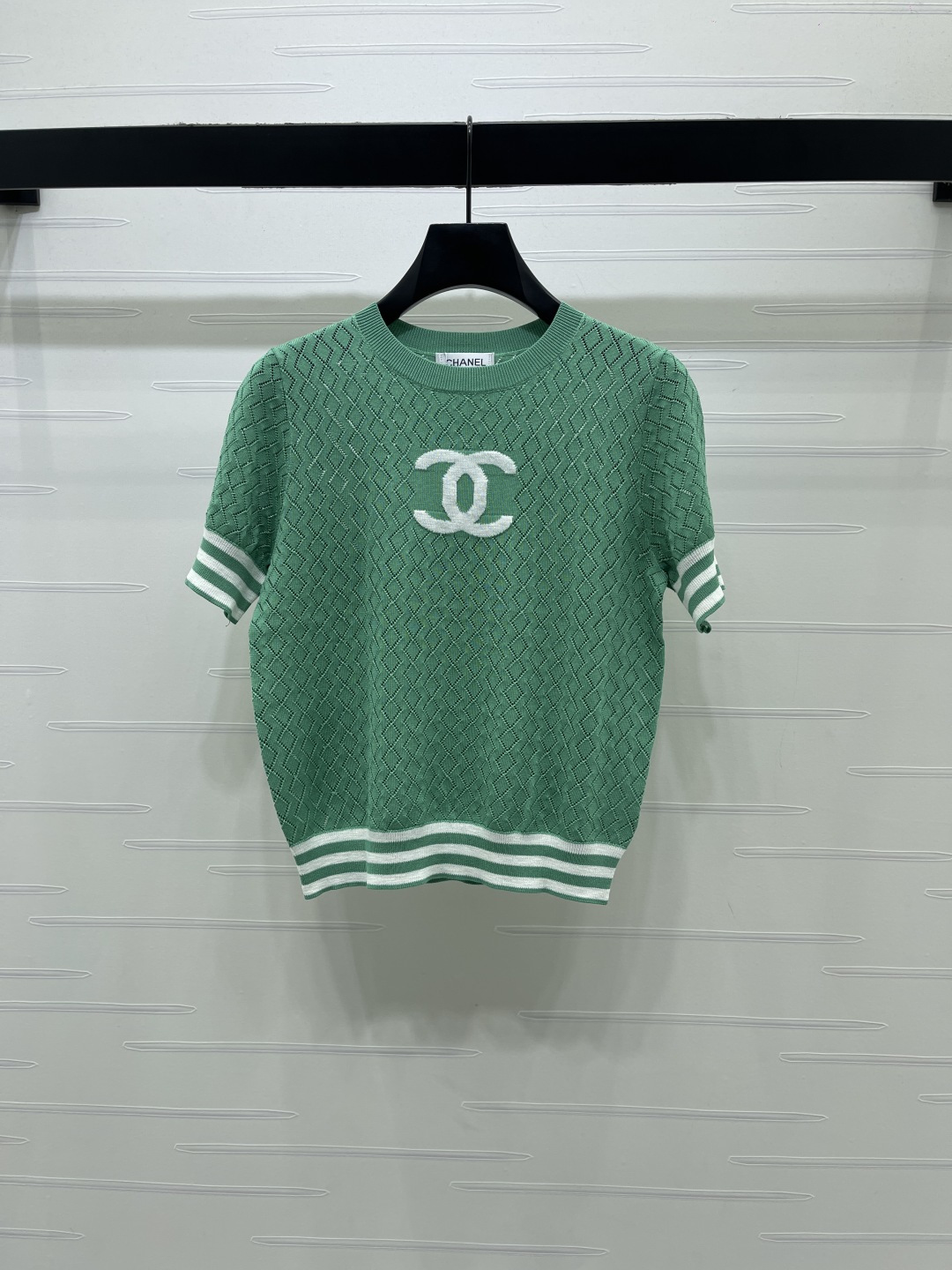 CHANEL ニット ロゴTシャツ コピー 菱格柄 半袖 緑 レディース 3色展開
