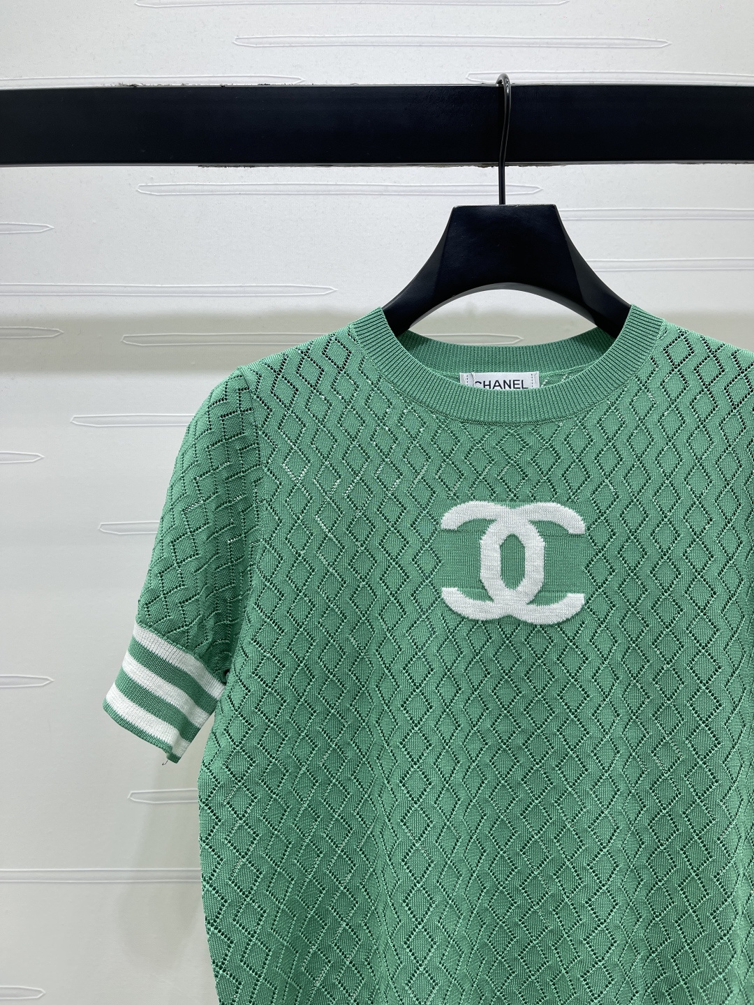 CHANEL ニット ロゴTシャツ コピー 菱格柄 半袖 緑 レディース 3色展開 - 画像 3