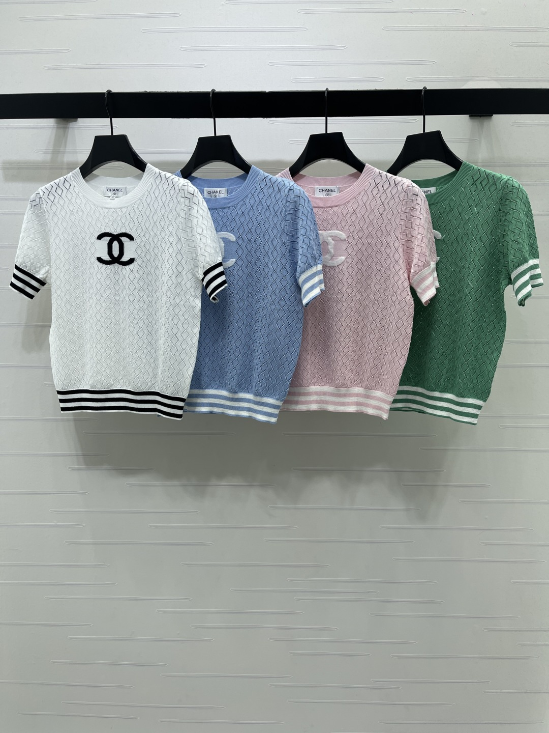 CHANEL コピー ニット Tシャツ ロゴ レディース 菱格柄 半袖 カラー展開 35