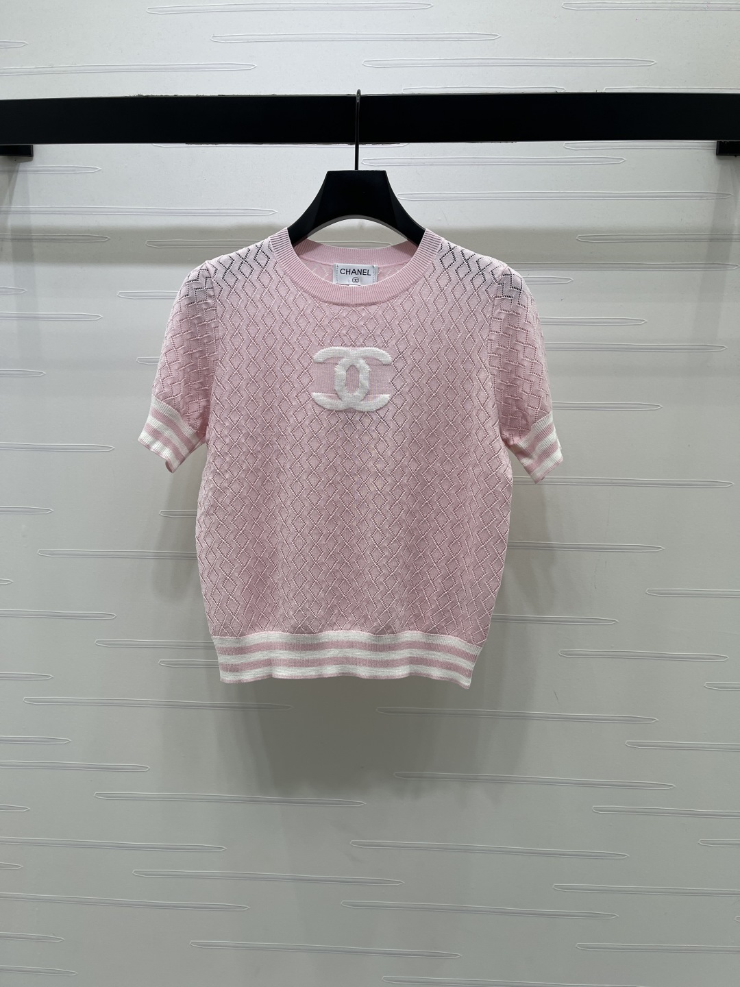 CHANEL ニット Tシャツ コピー ロゴデザイン 菱格柄 半袖 ロンT シルエット シンプル ピンク 全3色展開