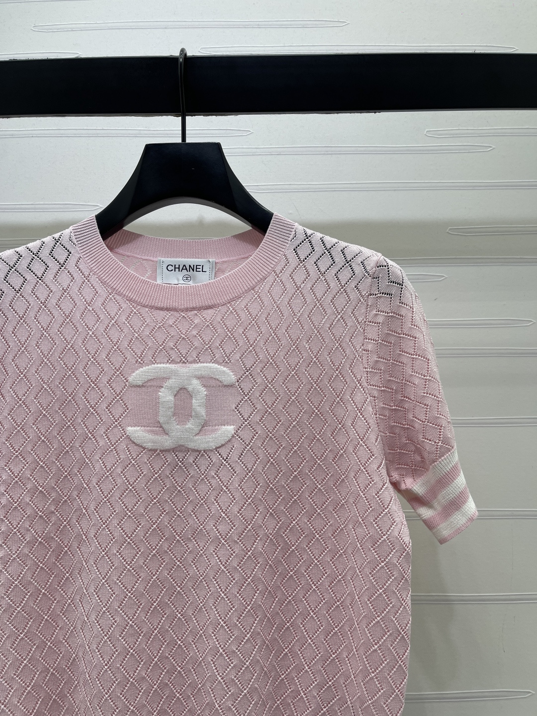 CHANEL ニット Tシャツ コピー ロゴデザイン 菱格柄 半袖 ロンT シルエット シンプル ピンク 全3色展開 - 画像 2