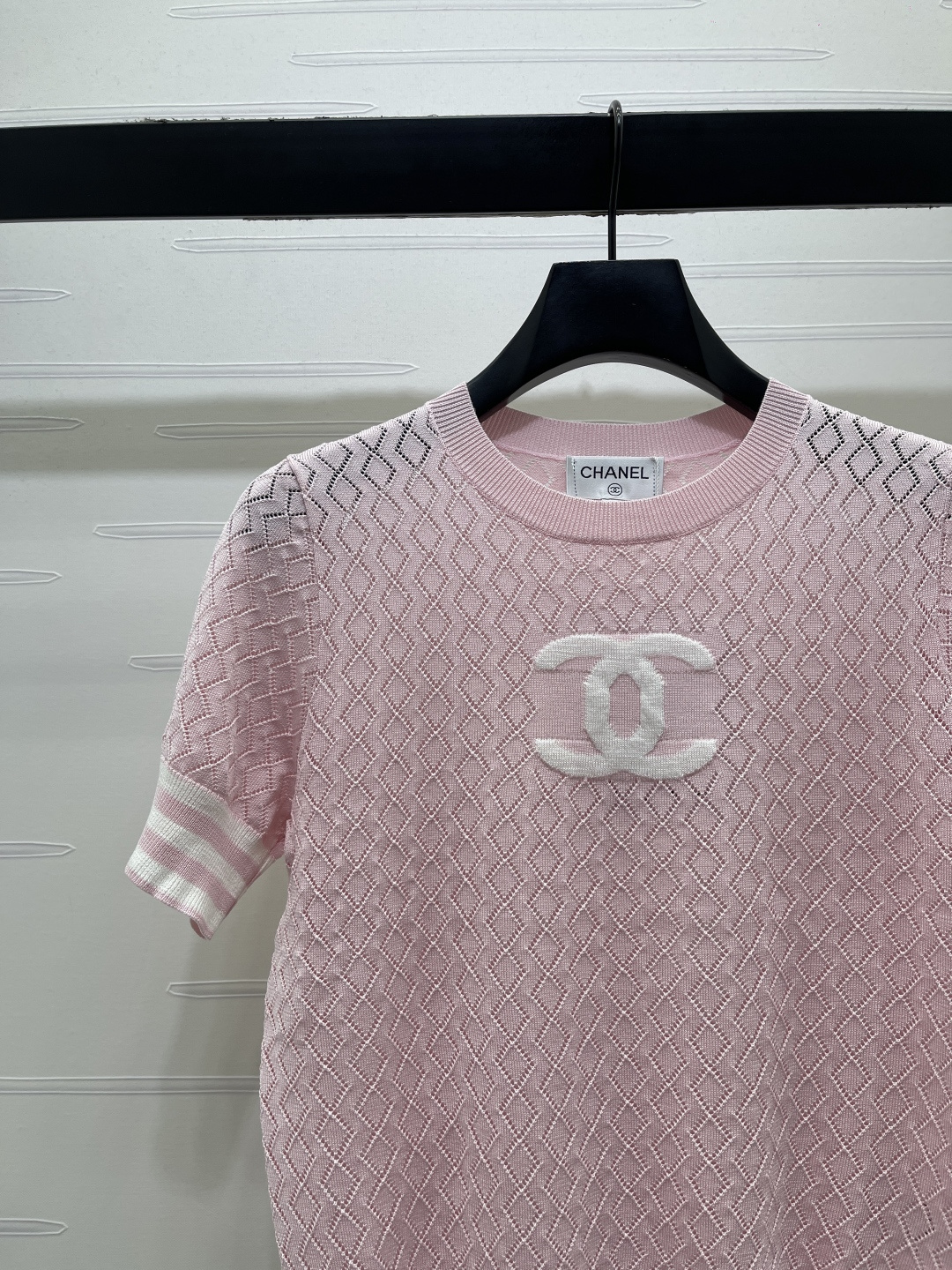 CHANEL ニット Tシャツ コピー ロゴデザイン 菱格柄 半袖 ロンT シルエット シンプル ピンク 全3色展開 - 画像 3