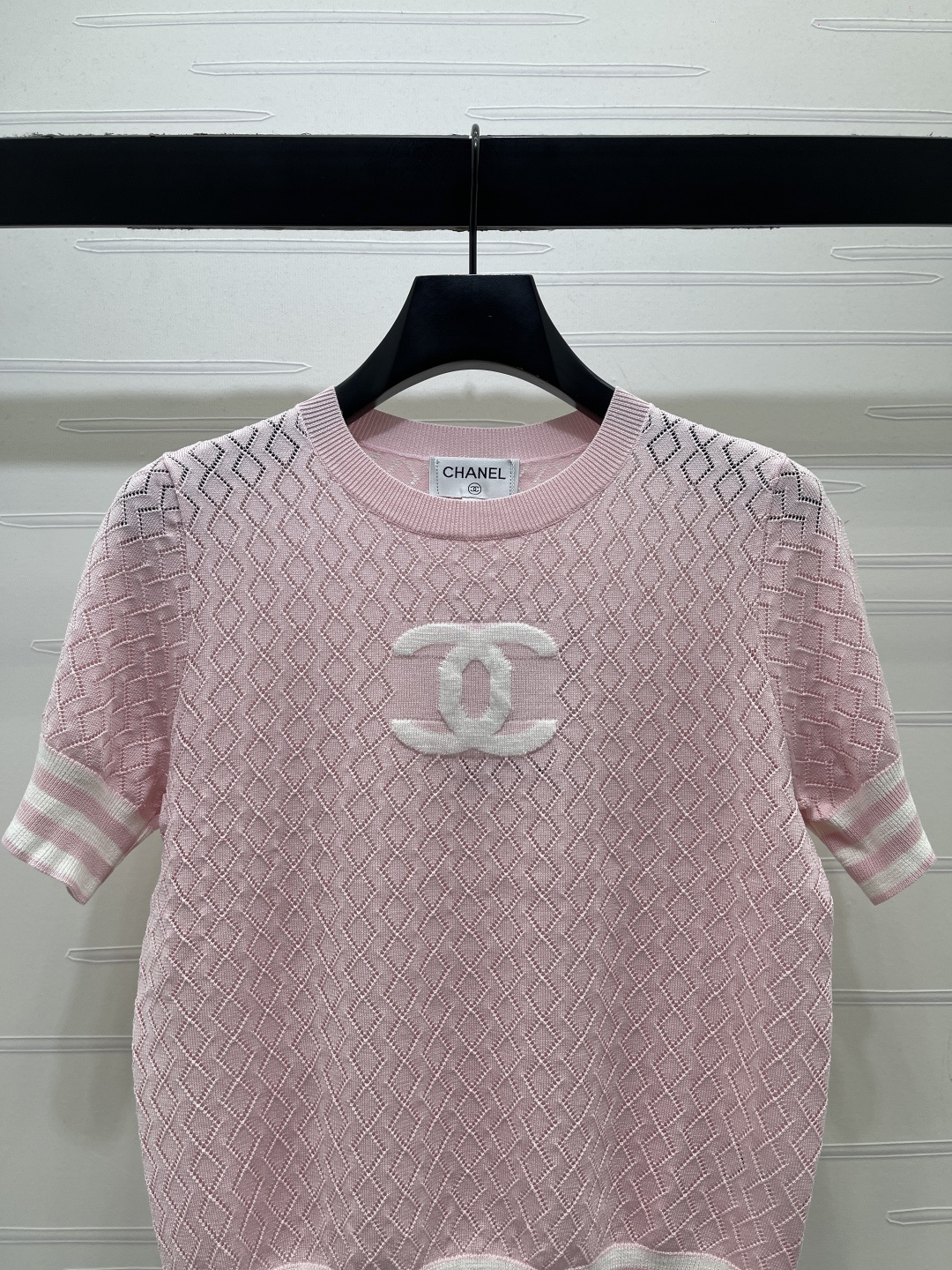 CHANEL ニット Tシャツ コピー ロゴデザイン 菱格柄 半袖 ロンT シルエット シンプル ピンク 全3色展開 - 画像 4