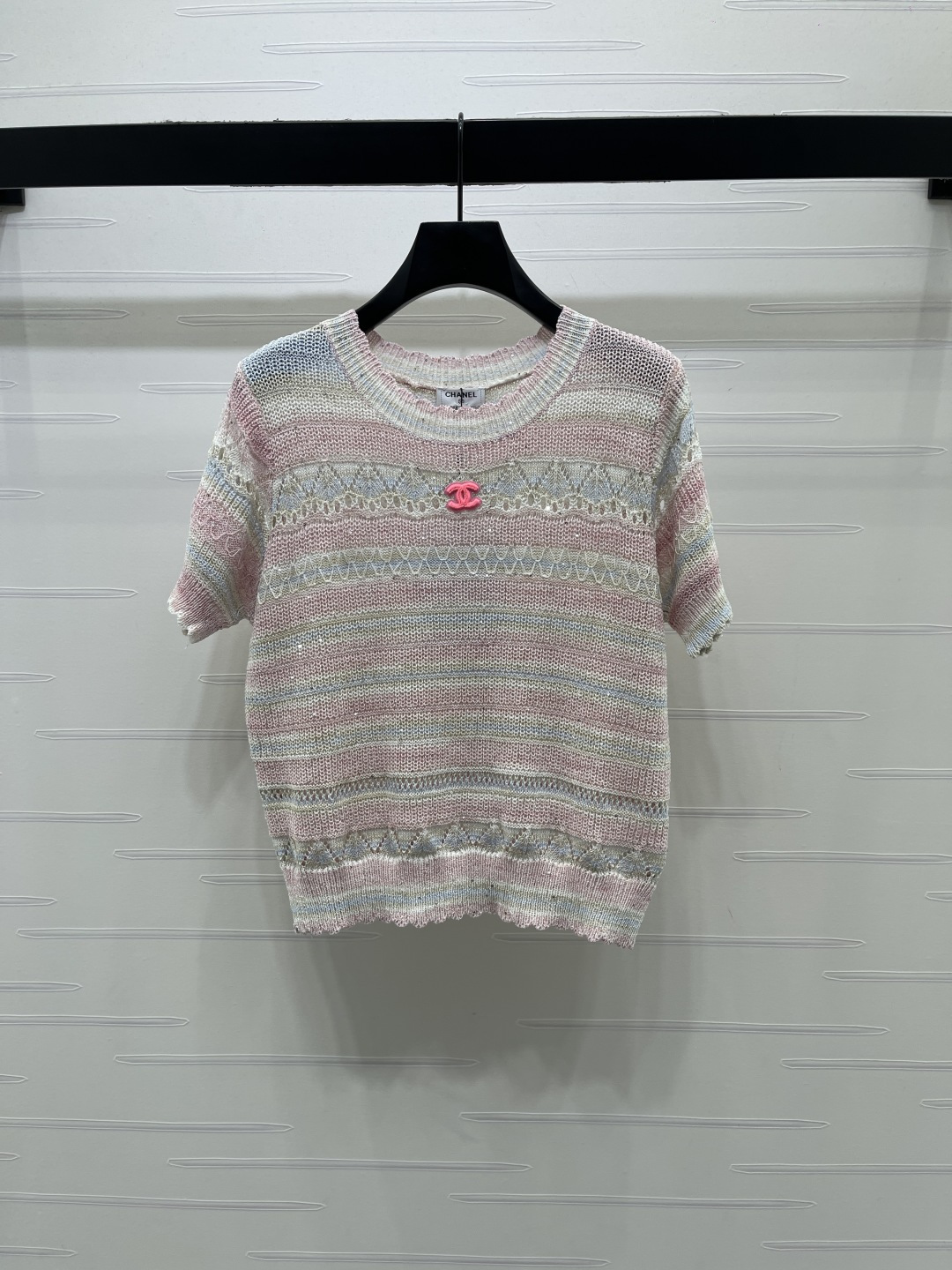 CHANEL ニット Tシャツ コピー 珠片 ロゴ刺繍 レディース ミニ プリント 全3色