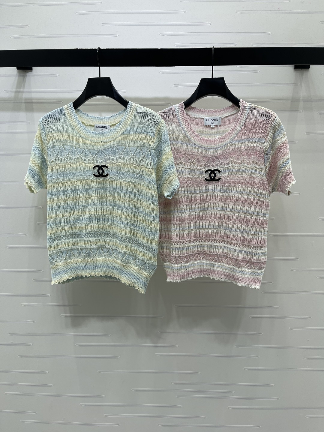 CHANEL コピー ニット Tシャツ レディース デザインニット 柄 デザイン ロゴ ピンク ブルー