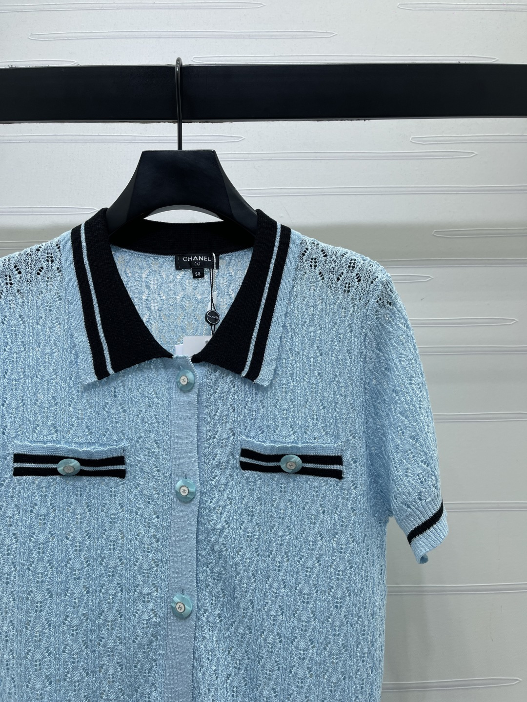 CHANEL コピー 半開襟 ポロニット 半袖 レディース ブルー - 画像 2