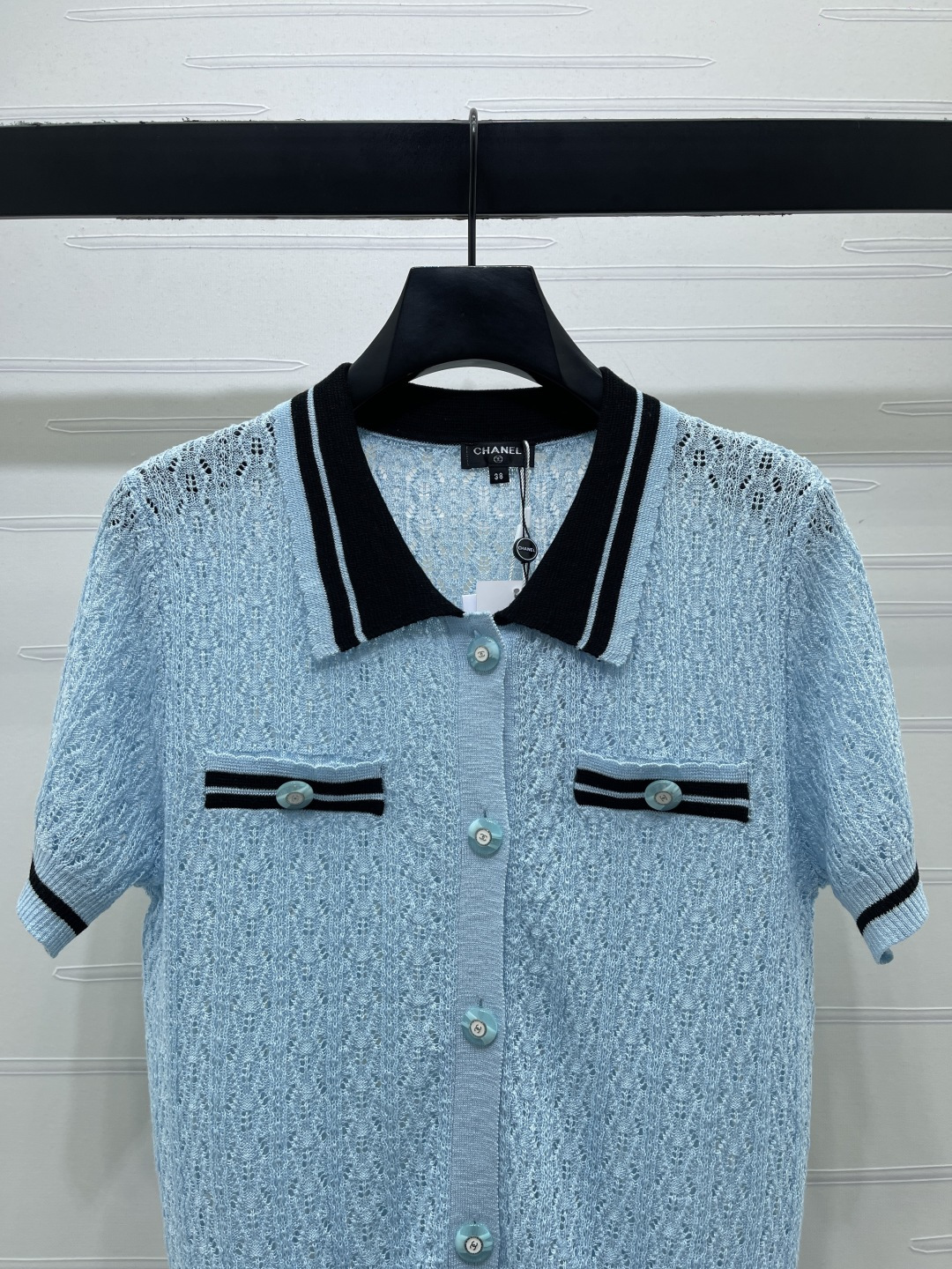 CHANEL コピー 半開襟 ポロニット 半袖 レディース ブルー - 画像 4