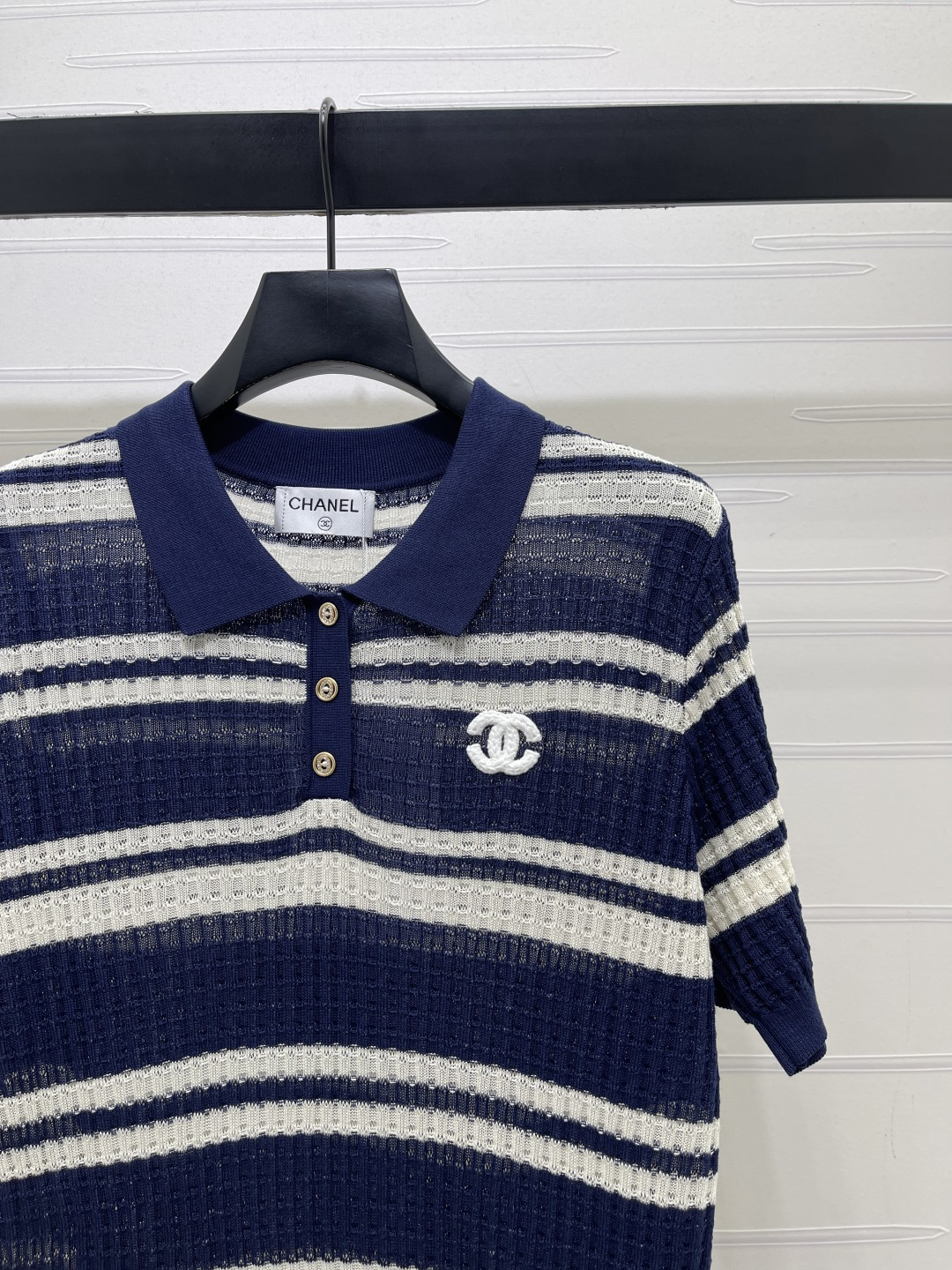 CHANEL ニットシャツ コピー メンズ レディース ポロシャツ ブルー ホワイト - 画像 2