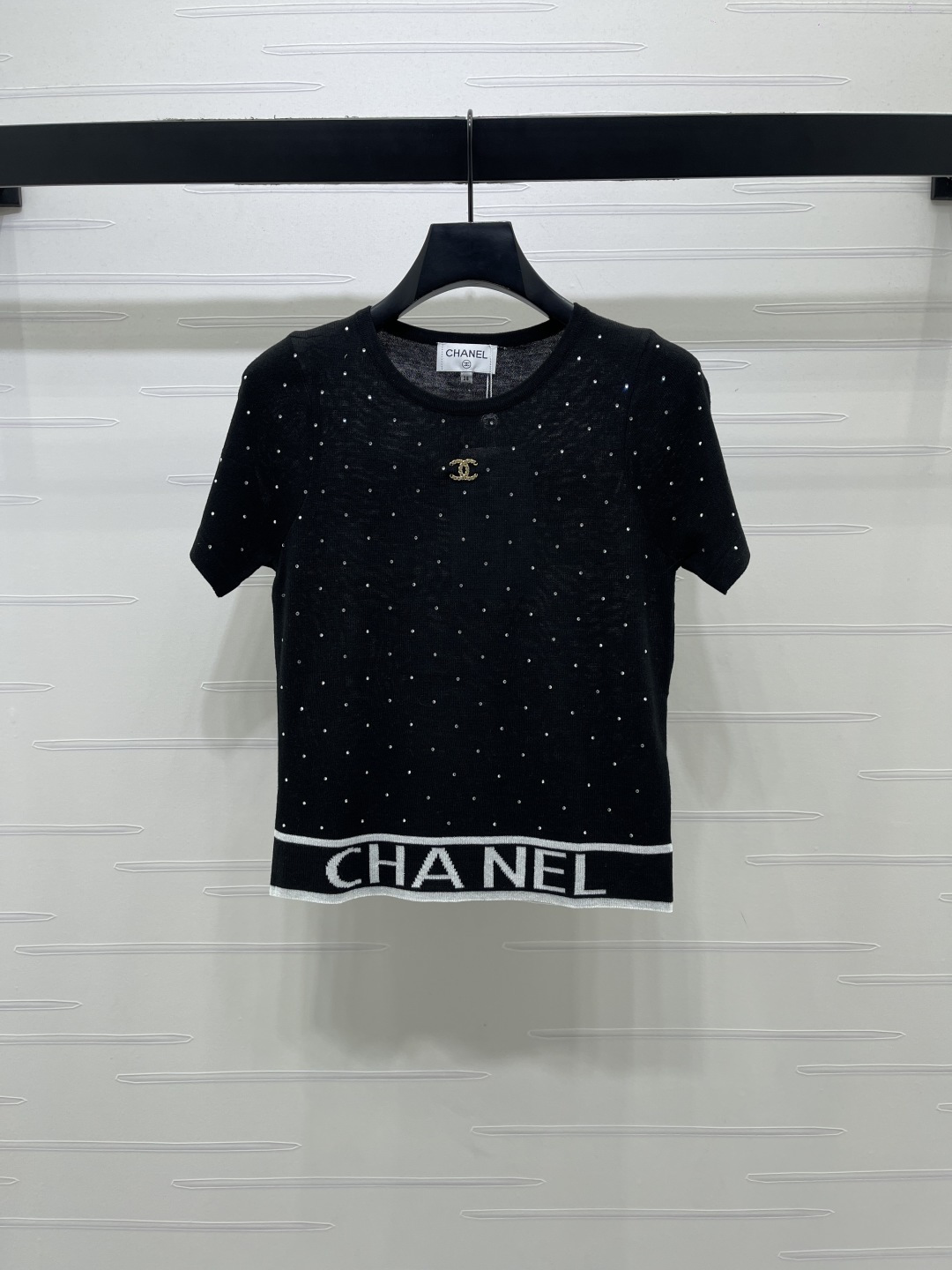 CHANEL コピー ニット Tシャツ ロゴ刺繍 ポイント刺繍 黒