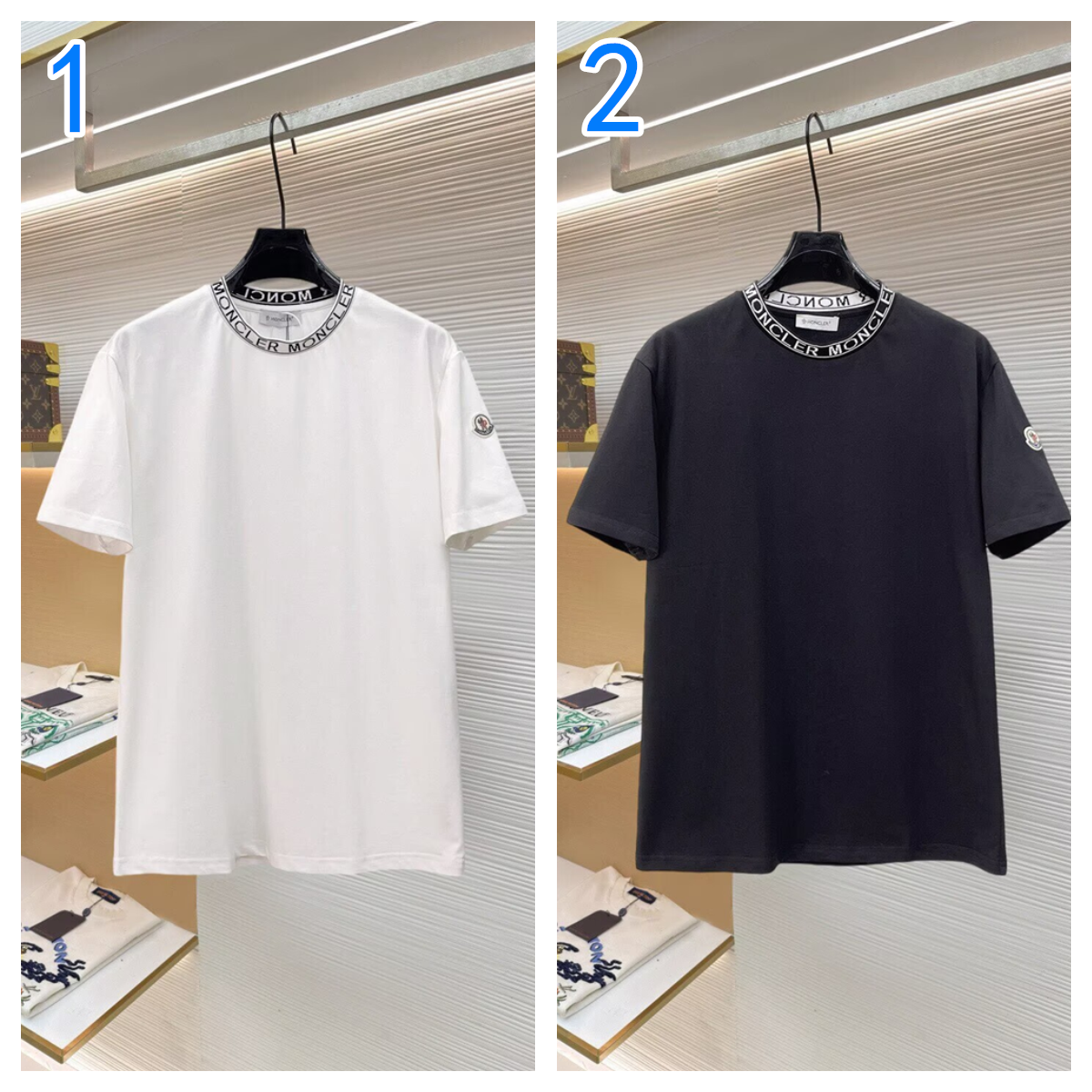 モンクレール　MONCLER　半袖シャツ　プリントシャツ　クルーネックシャツ　ブラック/ホワイト/レッド/グリーン　メンズシャツ　2色