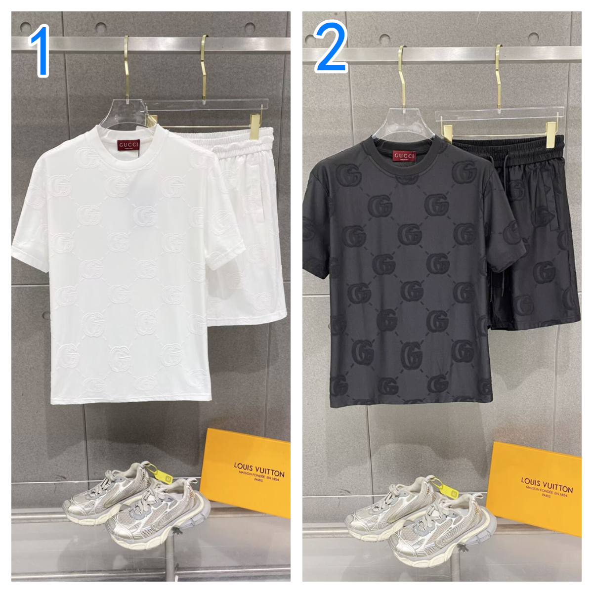 GUCCI上下2点　セットアップ　グッチ半袖Ｔシャツと半ズボンの2枚　カジュアルウェア　メンズ　男性服　2色
