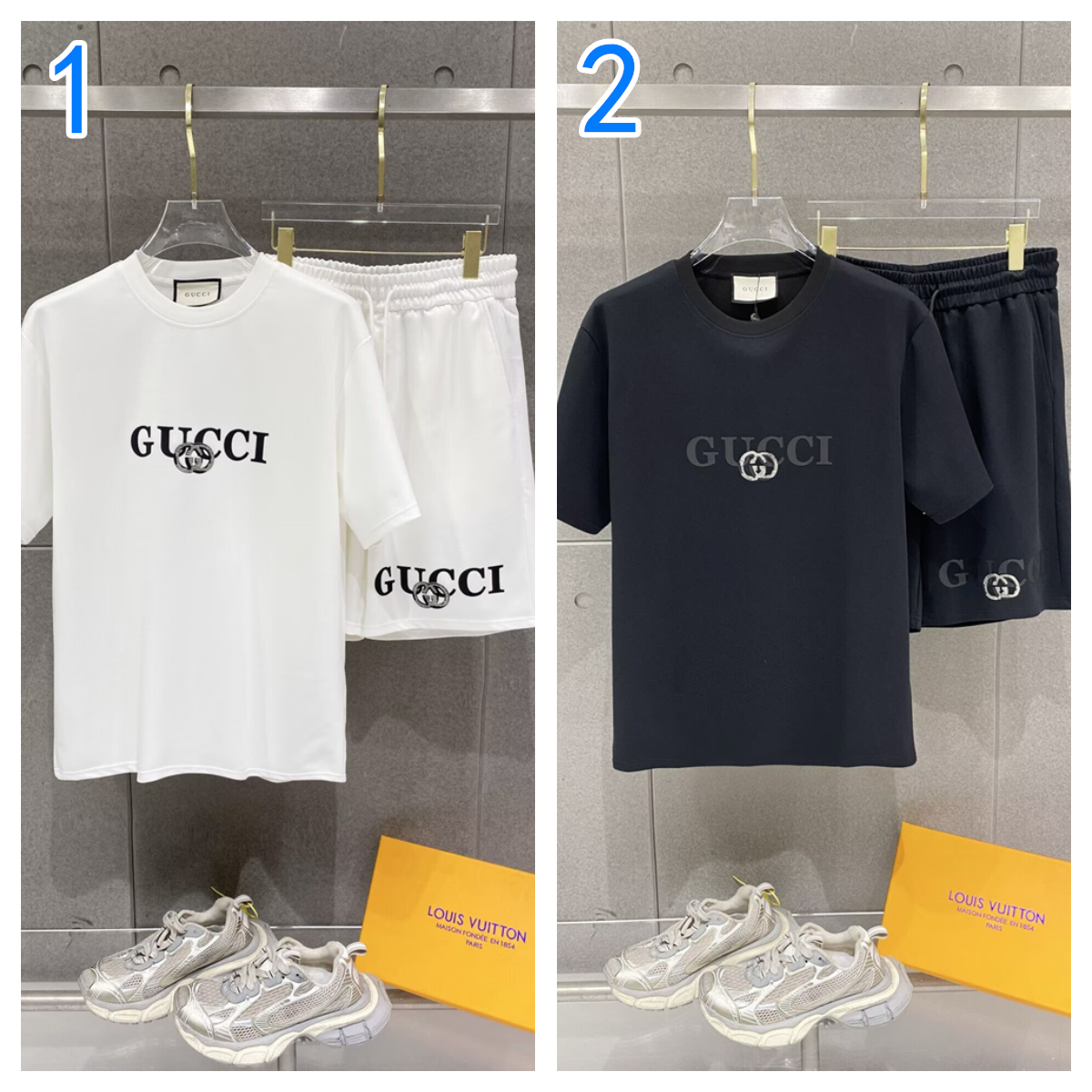 グッチ　セットアップ　GUCCI　上下2点　半袖Ｔシャツと半ズボン　2枚セット　カジュアルウェア　メンズ　男性　2色