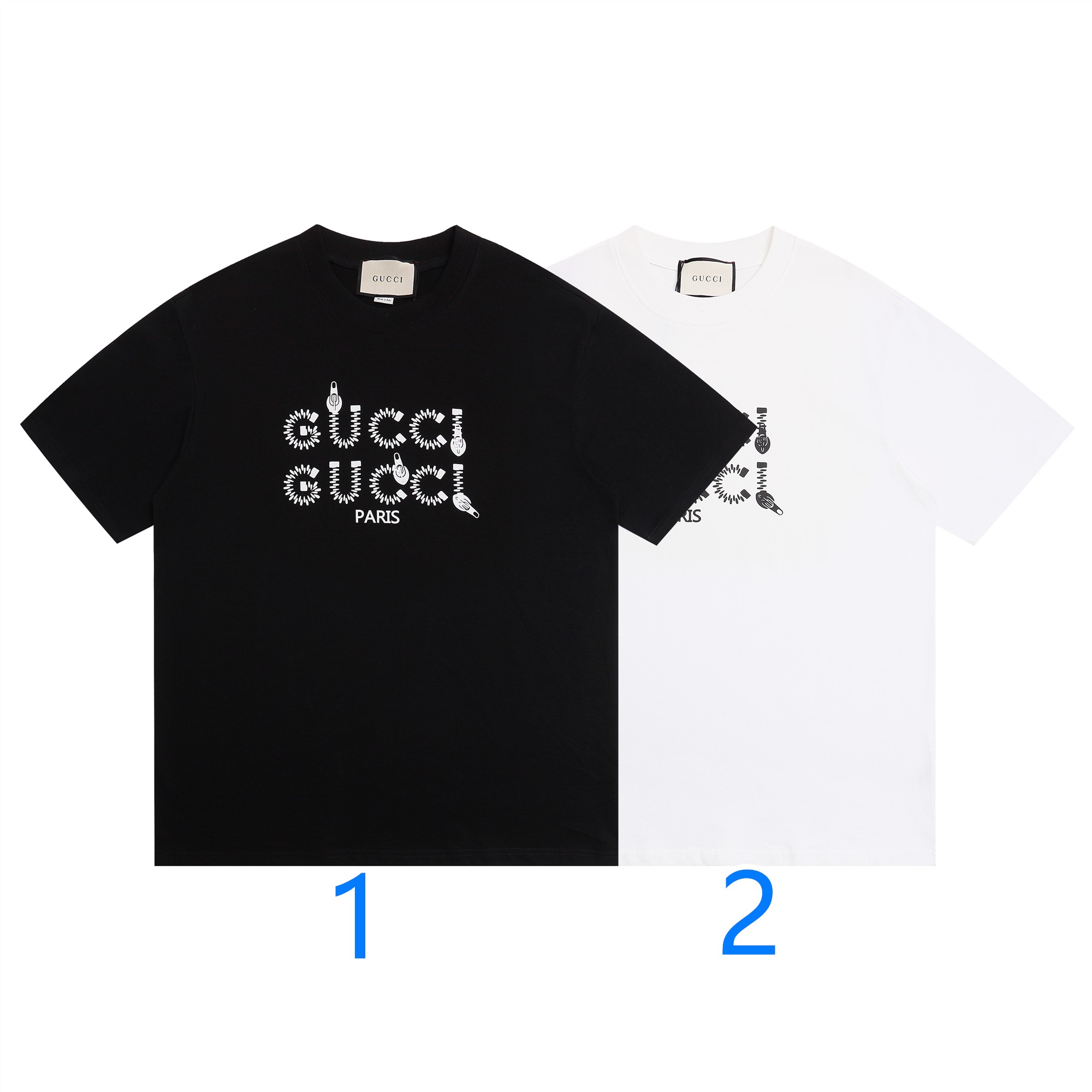 グッチ　GUCCI　夏　立体シリコン文字×ジッパー柄　クルーネックTシャツ　シャツ　半袖Tシャツ　カップルコーデ　Tshirt　レディース/メンズ