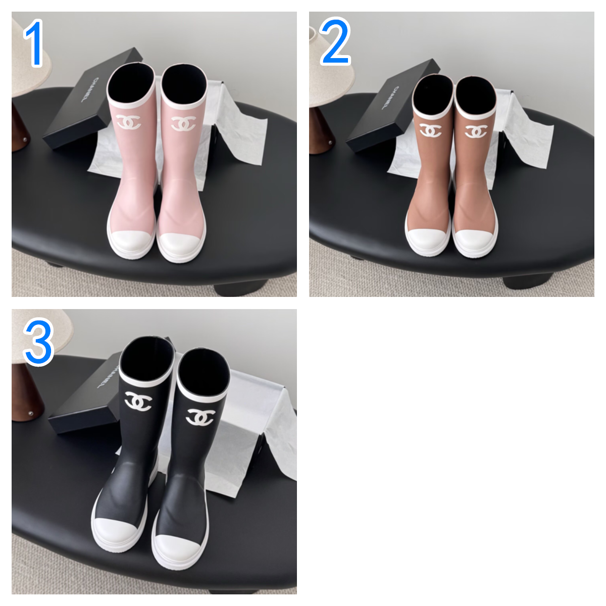 26C　雨の日もお洒落に♪　大人気　シャネル　レインブーツ　CHANEL　ココマーク　レディース　長靴　3色