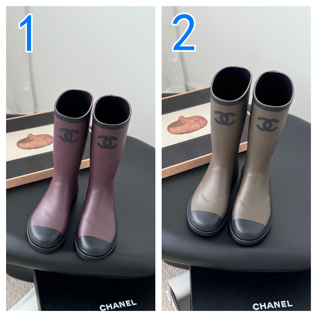 芸能人愛用　CHANEL　シャネル　レインブーツ　ロングブーツ　レディース　長靴　CCロゴ　ラバー素材