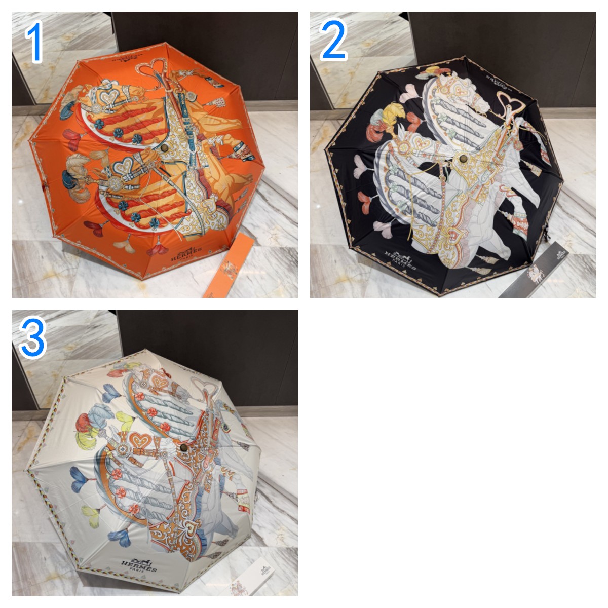 HERMES　エルメス　折りたたみ傘　ワンタッチ開閉かさ　アンブレラ　日傘UVカット　晴雨兼用傘　持ちやすい便利　おしゃれ3種 - 画像 1