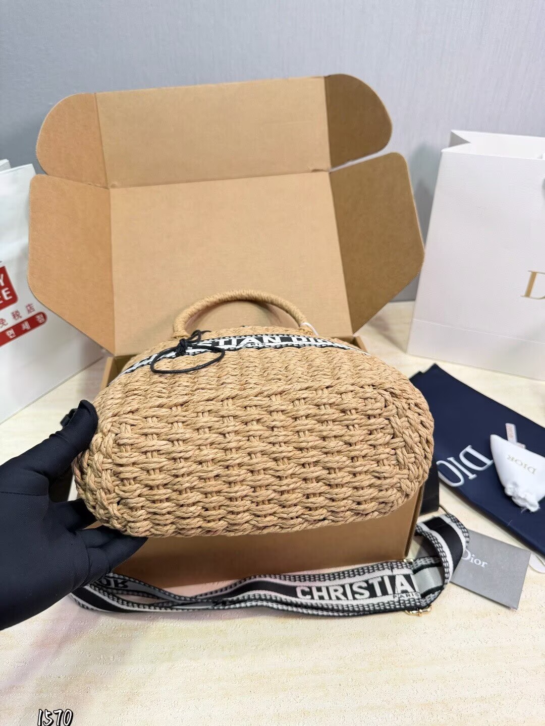 ディオール Dior カゴバッグ バスケットバッグ 2WAY トートバッグ 刺繍ロゴ レディース 送料込み - 画像 4