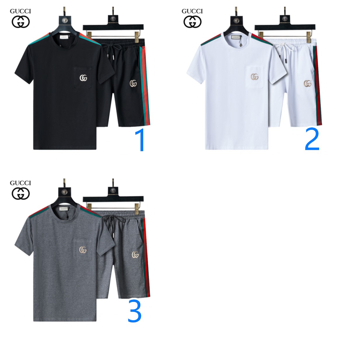 GUCCI　グッチ　上下2点　セットアップ　刺繍半袖Ｔシャツと半ズボン　2枚セット　カジュアルウェア　メンズ　男性
