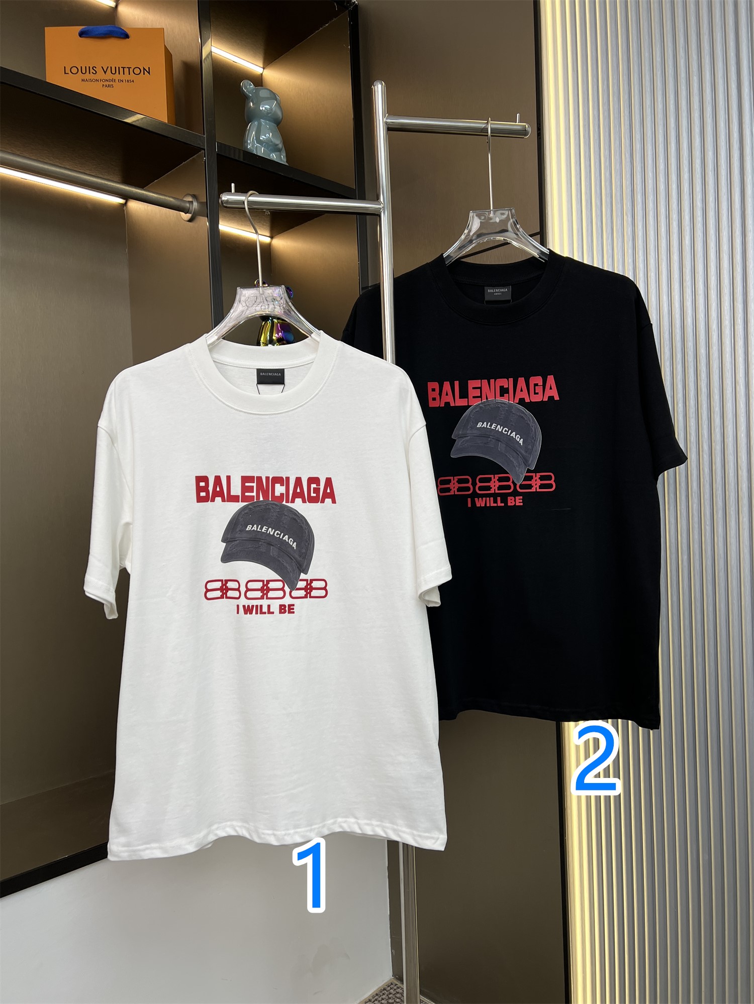 BALENCIAGA　バレンシアガ　Tシャツ　キャップ柄　プリント　クルーネックTシャツ　シャツ　半袖Tシャツ　カップルコーデ　Tshirt　男女兼用　S-XL