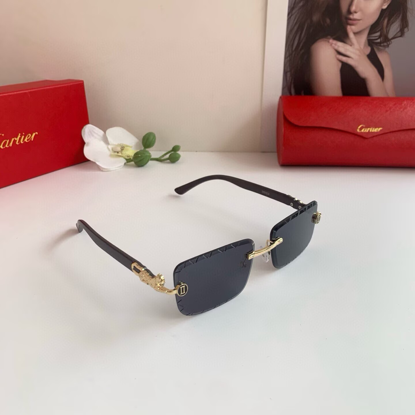 CARTIER カルティエ サングラス メタルフレーム ブラック 限定モデル 高級感 メンズ シニア ブラック 31447 - 画像 5
