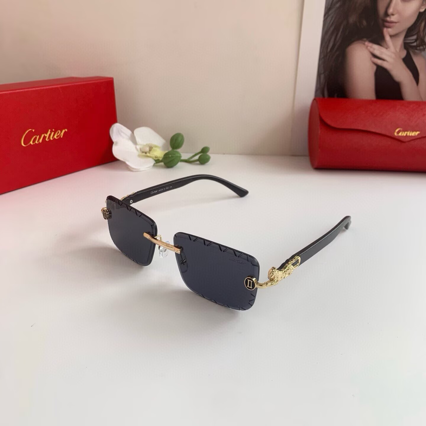 CARTIER カルティエ サングラス メタルフレーム ブラック 限定モデル 高級感 メンズ シニア ブラック 31447 - 画像 6