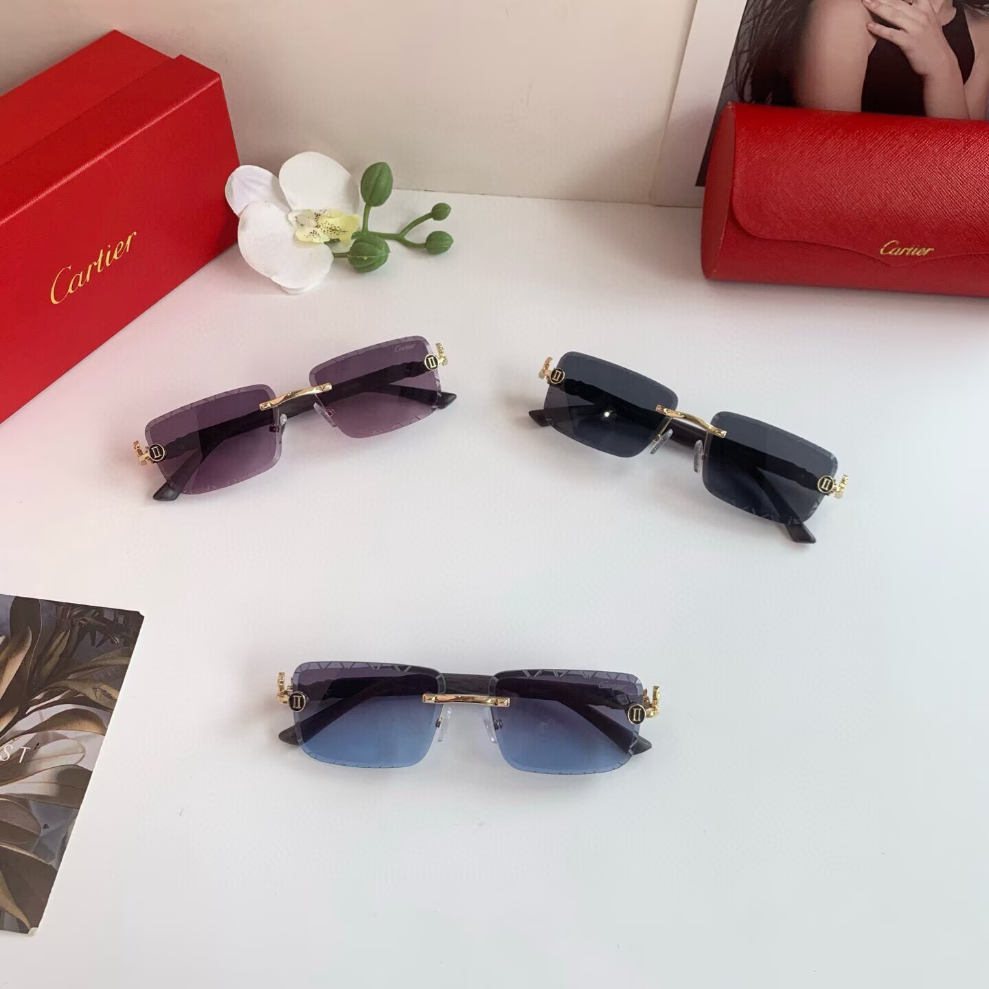 CARTIER カルティエ サングラス メタルフレーム ブラック 限定モデル 高級感 メンズ シニア ブラック 31447 - 画像 2