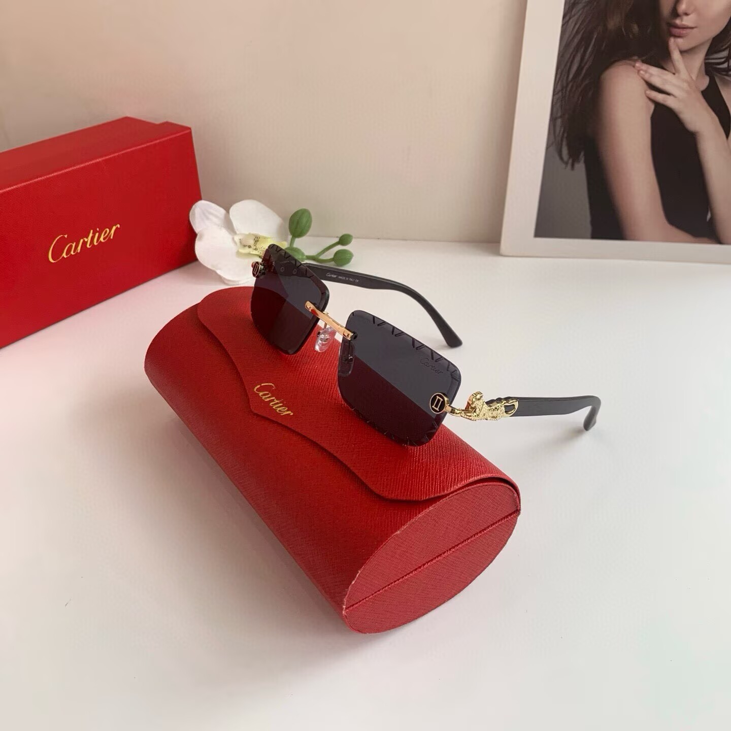 CARTIER カルティエ サングラス メタルフレーム ブラック 限定モデル 高級感 メンズ シニア ブラック 31447 - 画像 7