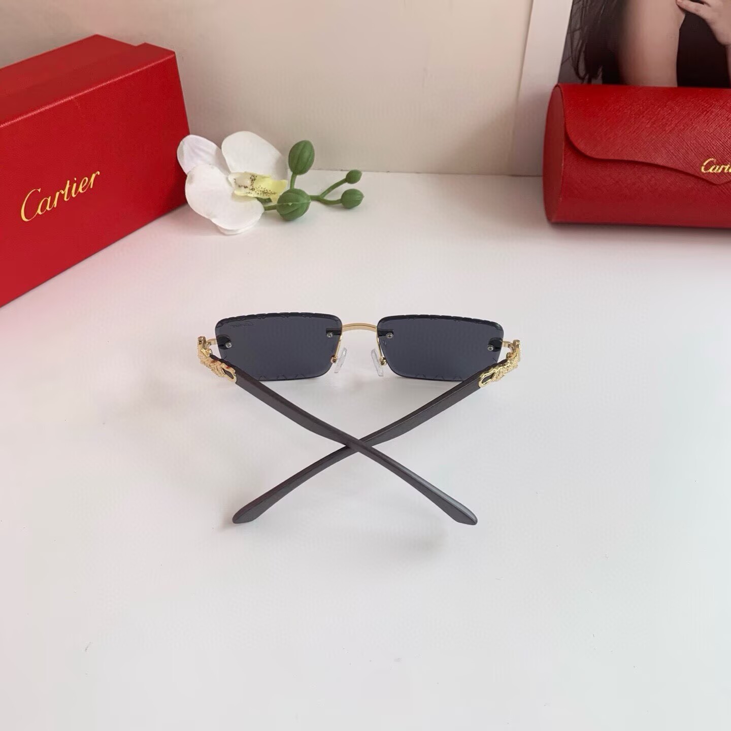 CARTIER カルティエ サングラス メタルフレーム ブラック 限定モデル 高級感 メンズ シニア ブラック 31447 - 画像 4