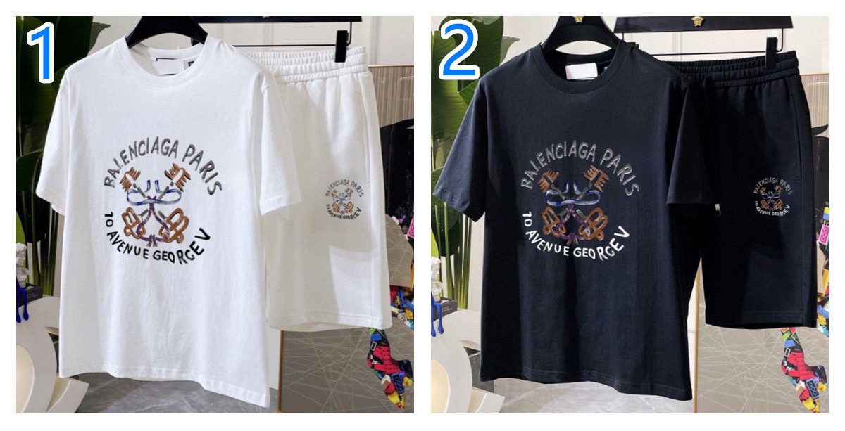 BALENCIAGA　バレンシアガ　セットアップ　上下2点セット　メンズ服　半袖Ｔシャツと半ズボン/ショートパンツ　カジュアルウェア　ブラック ホワイト　M-5XL