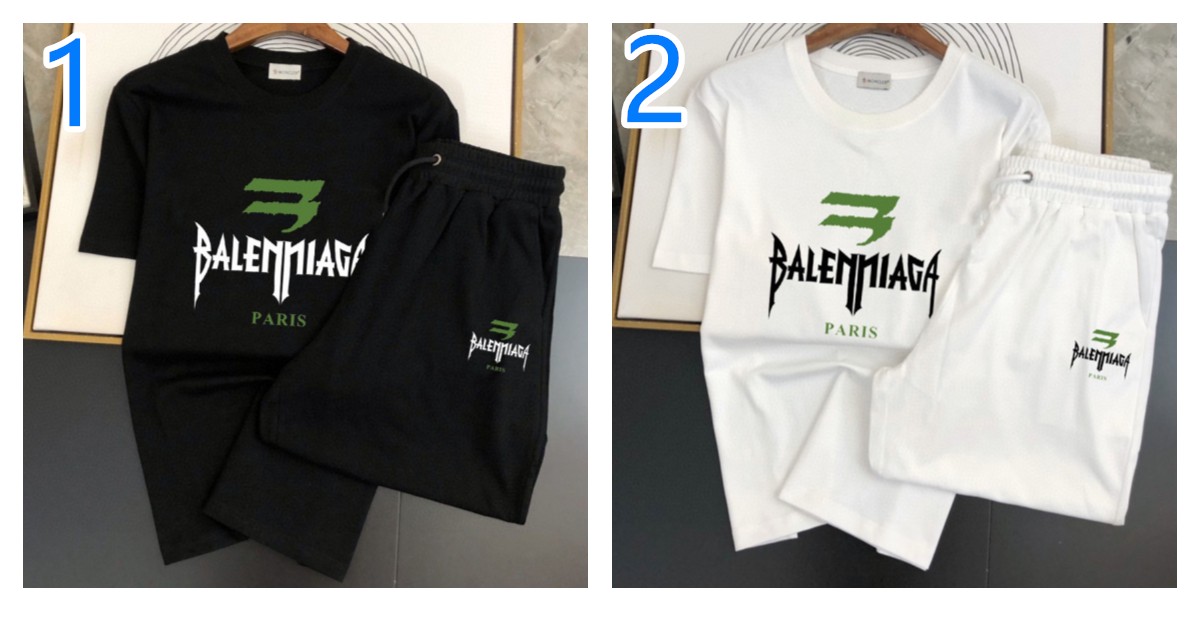 BALENCIAGA/バレンシアガ　セットアップ★上下2点セット　メンズ服　半袖Ｔシャツと半ズボン/ショートパンツ　カジュアルウェア　白/黒　2種