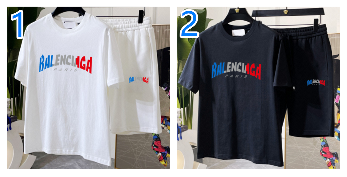 BALENCIAGA　バレンシアガ　セットアップ　上下2点セット　白/黒　メンズ服　半袖Ｔシャツと半ズボン/ショートパンツ　カジュアルウェア