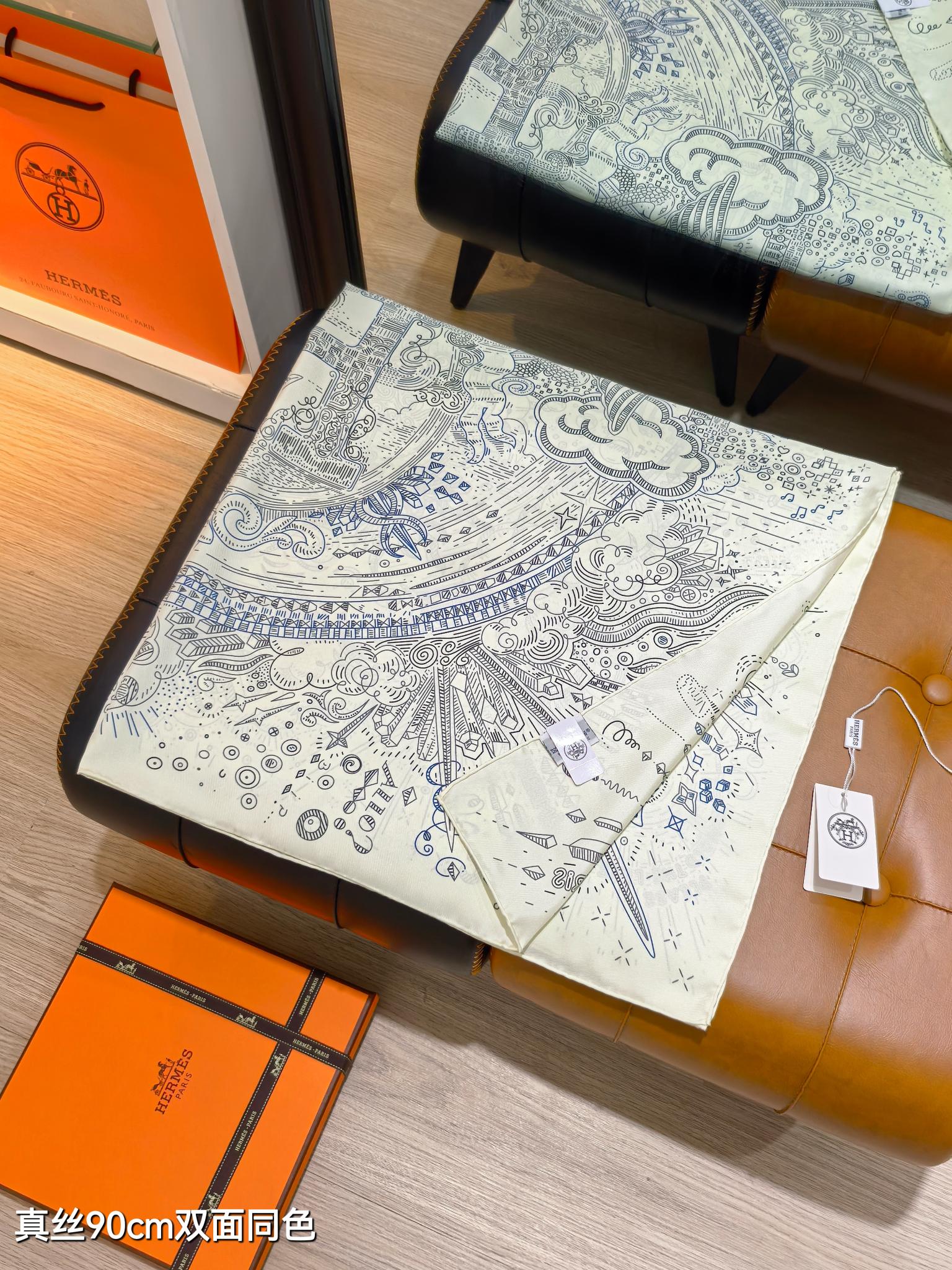 HERMES エルメス シルクスカーフ Hマーク 90cm 双面同色 多色展開 - 画像 2