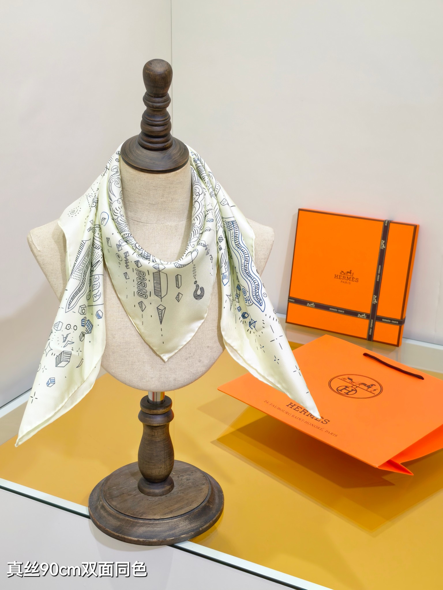HERMES エルメス シルクスカーフ Hマーク 90cm 双面同色 多色展開 - 画像 3