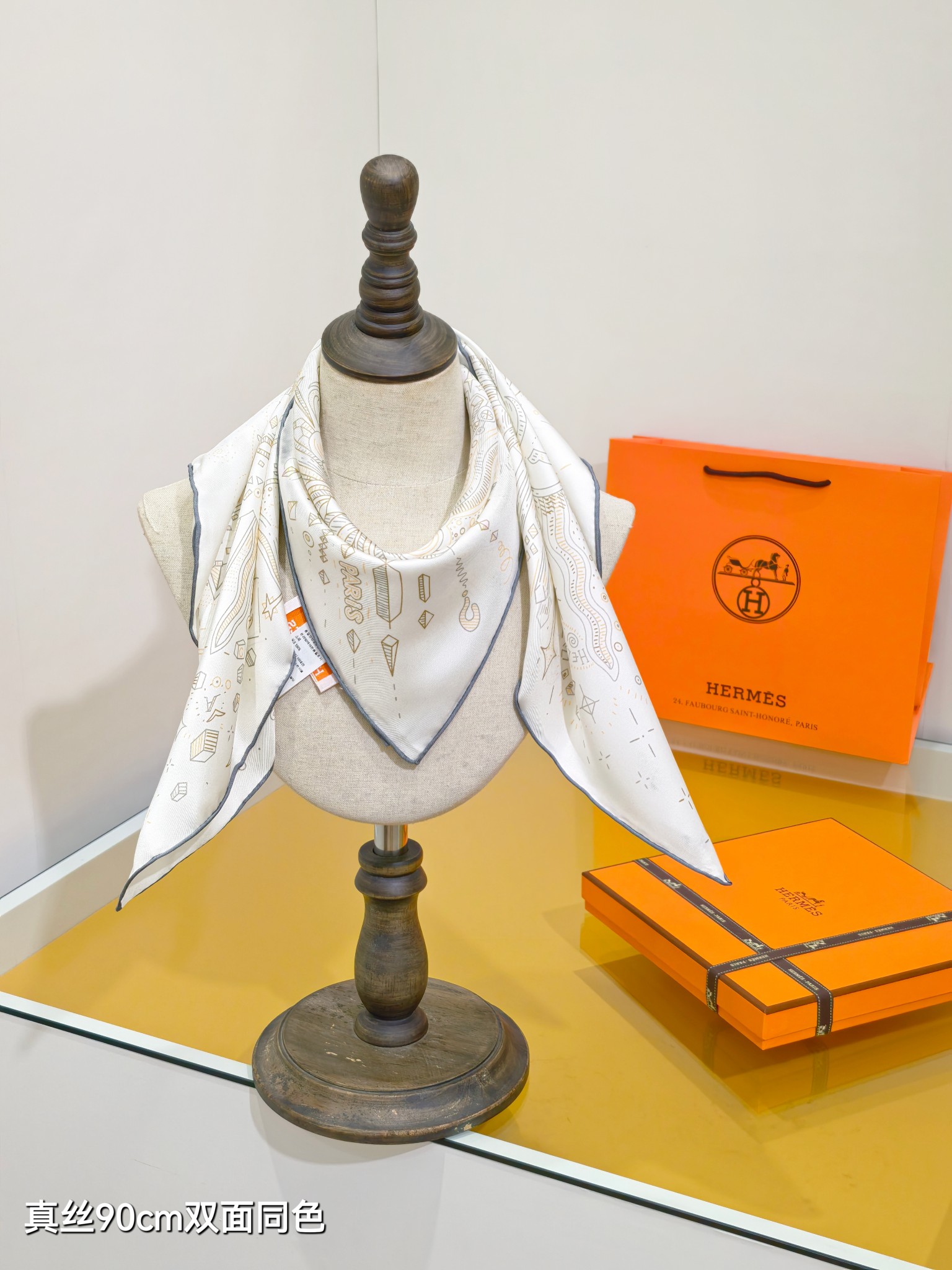 HERMES エルメス シルクスカーフ Hマーク 90cm 双面同色 多色展開 - 画像 6