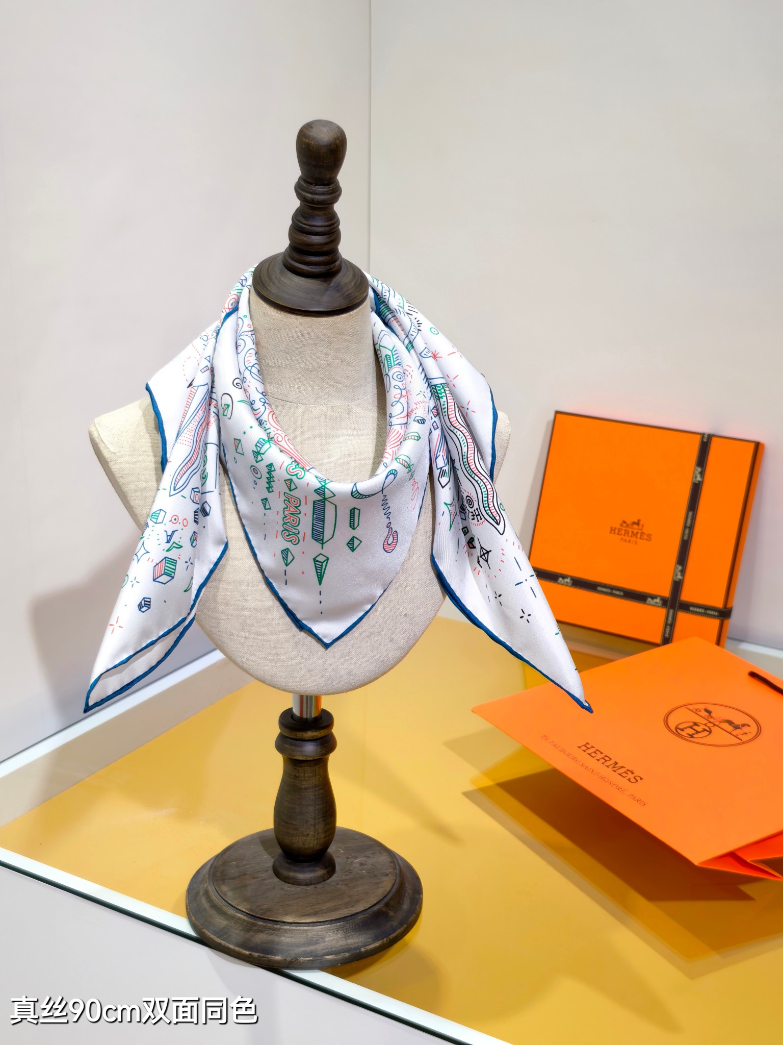 HERMES エルメス 90cm 双面同色 シルクスカーフ Hマーク 多色展開 - 画像 3