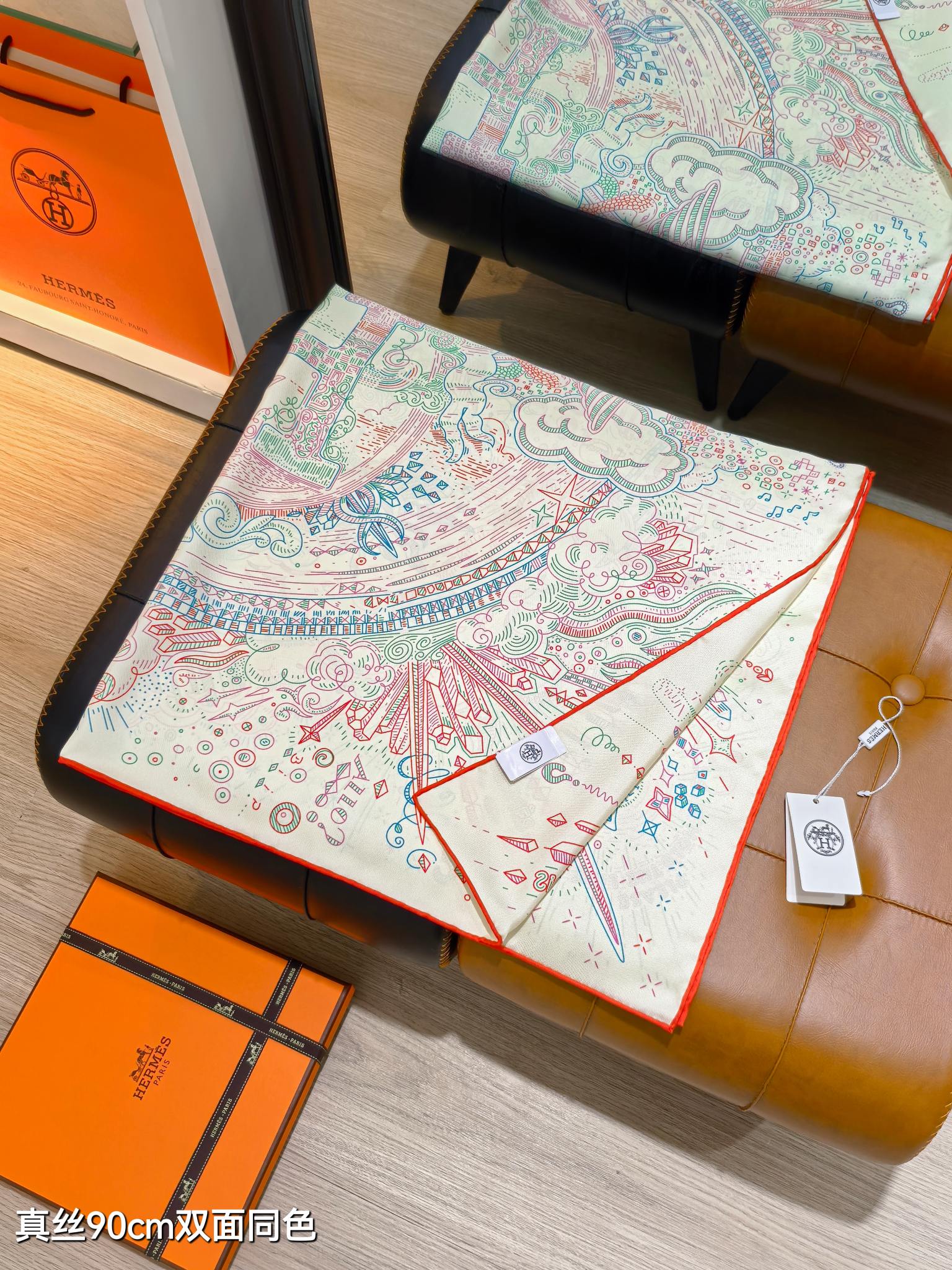 HERMES エルメス 90cm 双面同色 シルクスカーフ Hマーク 多色展開 - 画像 5