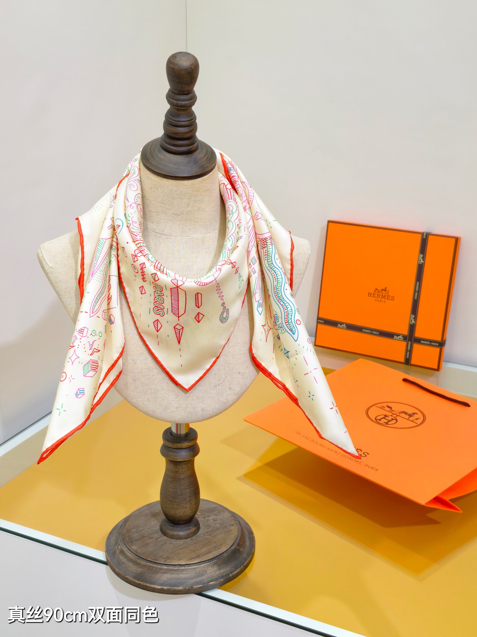 HERMES エルメス 90cm 双面同色 シルクスカーフ Hマーク 多色展開 - 画像 6