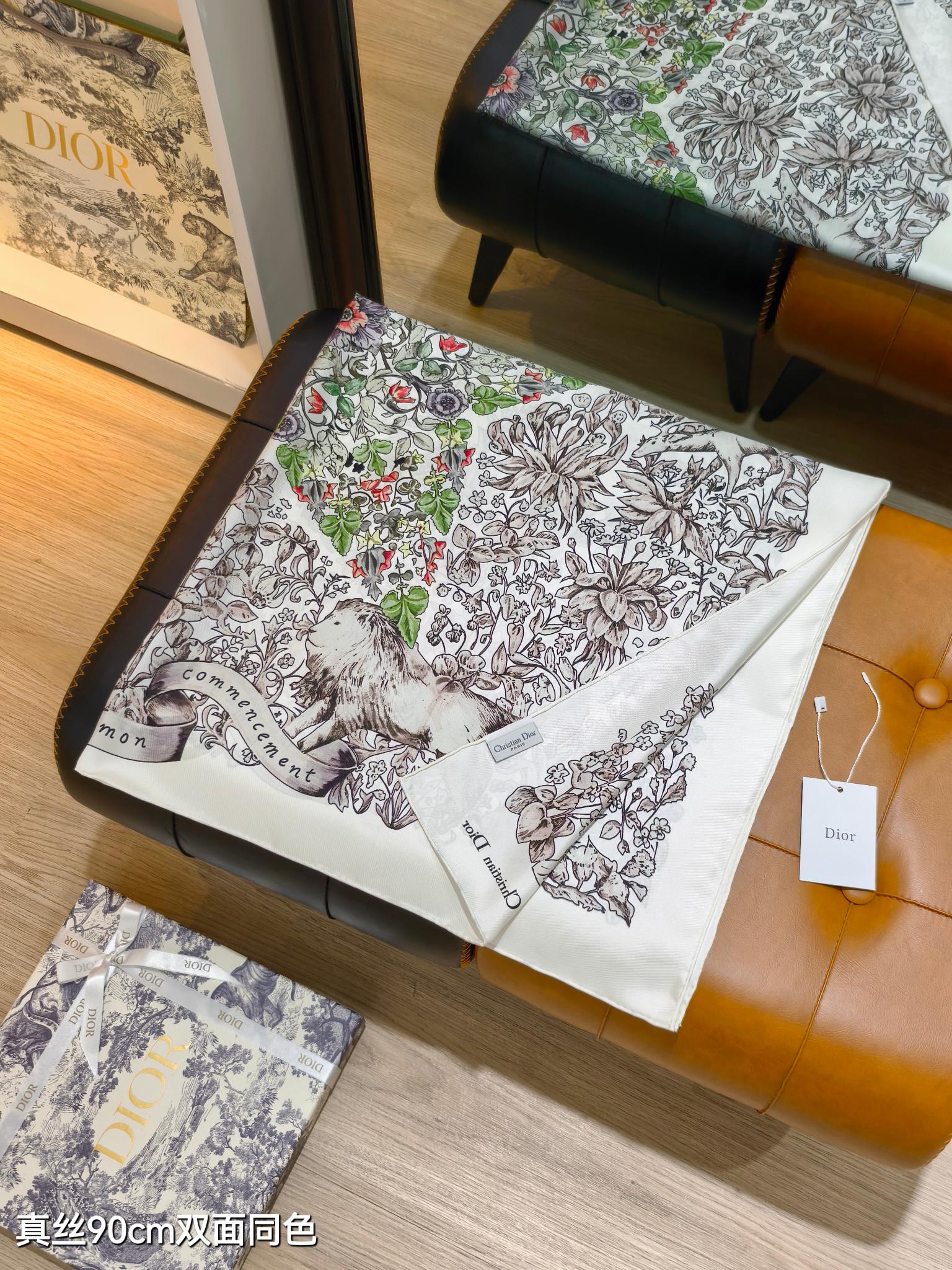 DIOR ディオール スカーフ 100%シルク90cm両面同色花柄デザイン 多色展開 - 画像 3