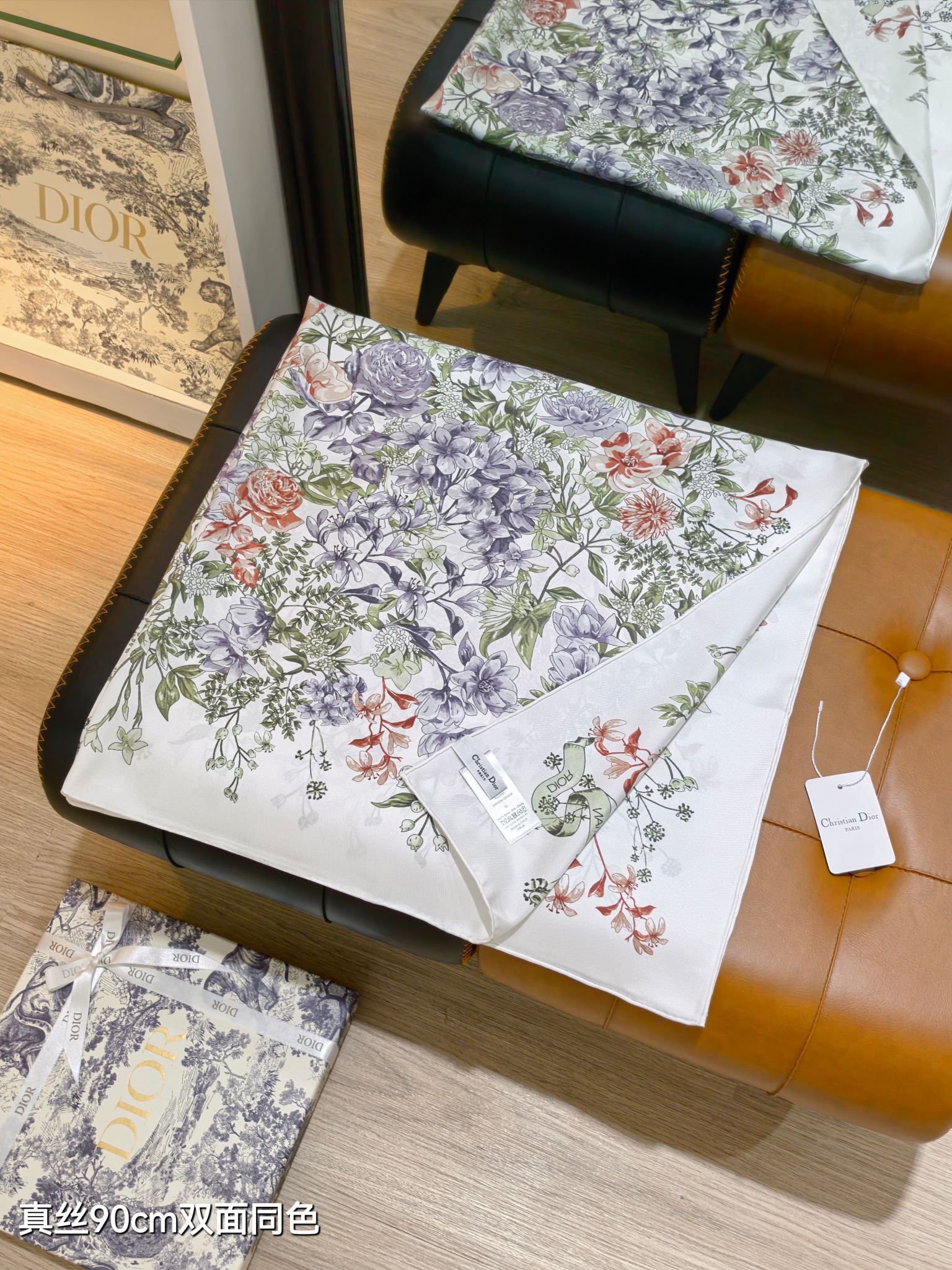 DIOR ディオール スカーフ 真絲90cm フラワープリント 双面同色 多色展開 - 画像 2