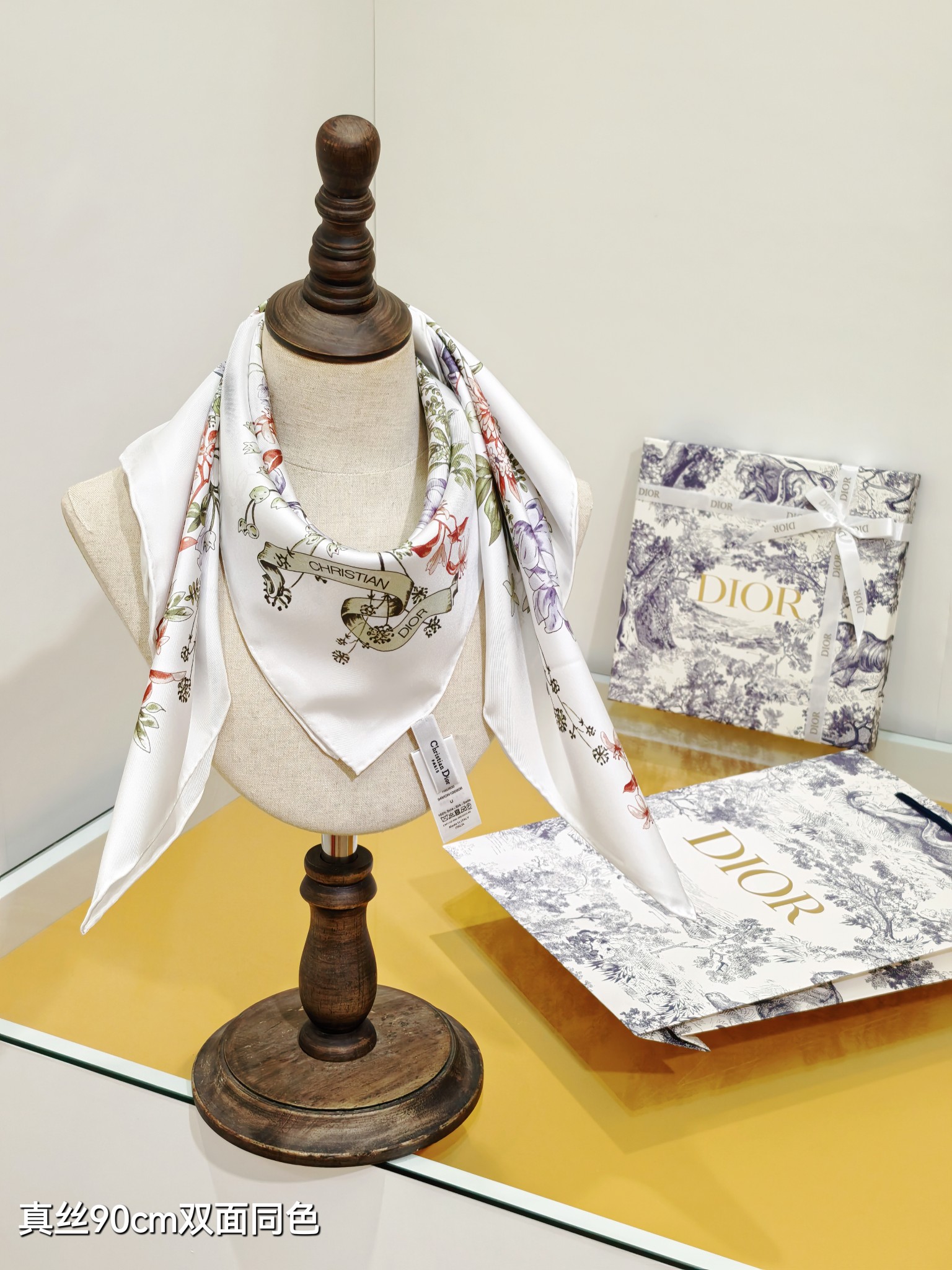 DIOR ディオール スカーフ 真絲90cm フラワープリント 双面同色 多色展開 - 画像 3
