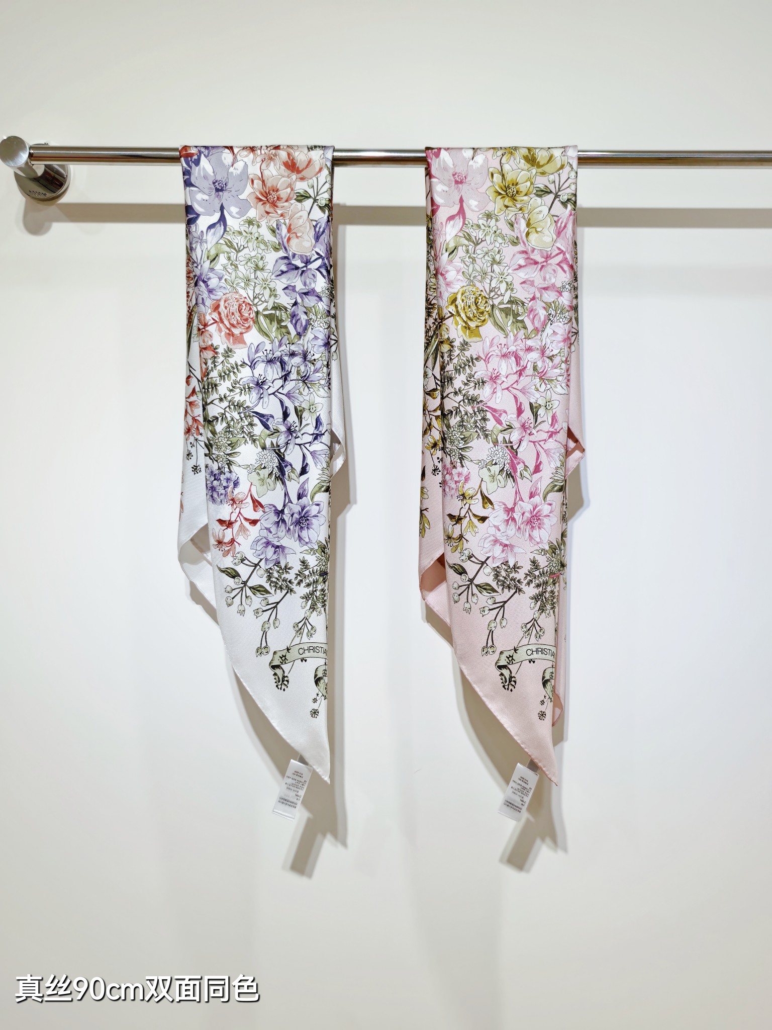 DIOR ディオール スカーフ 真絲90cm フラワープリント 双面同色 多色展開 - 画像 4
