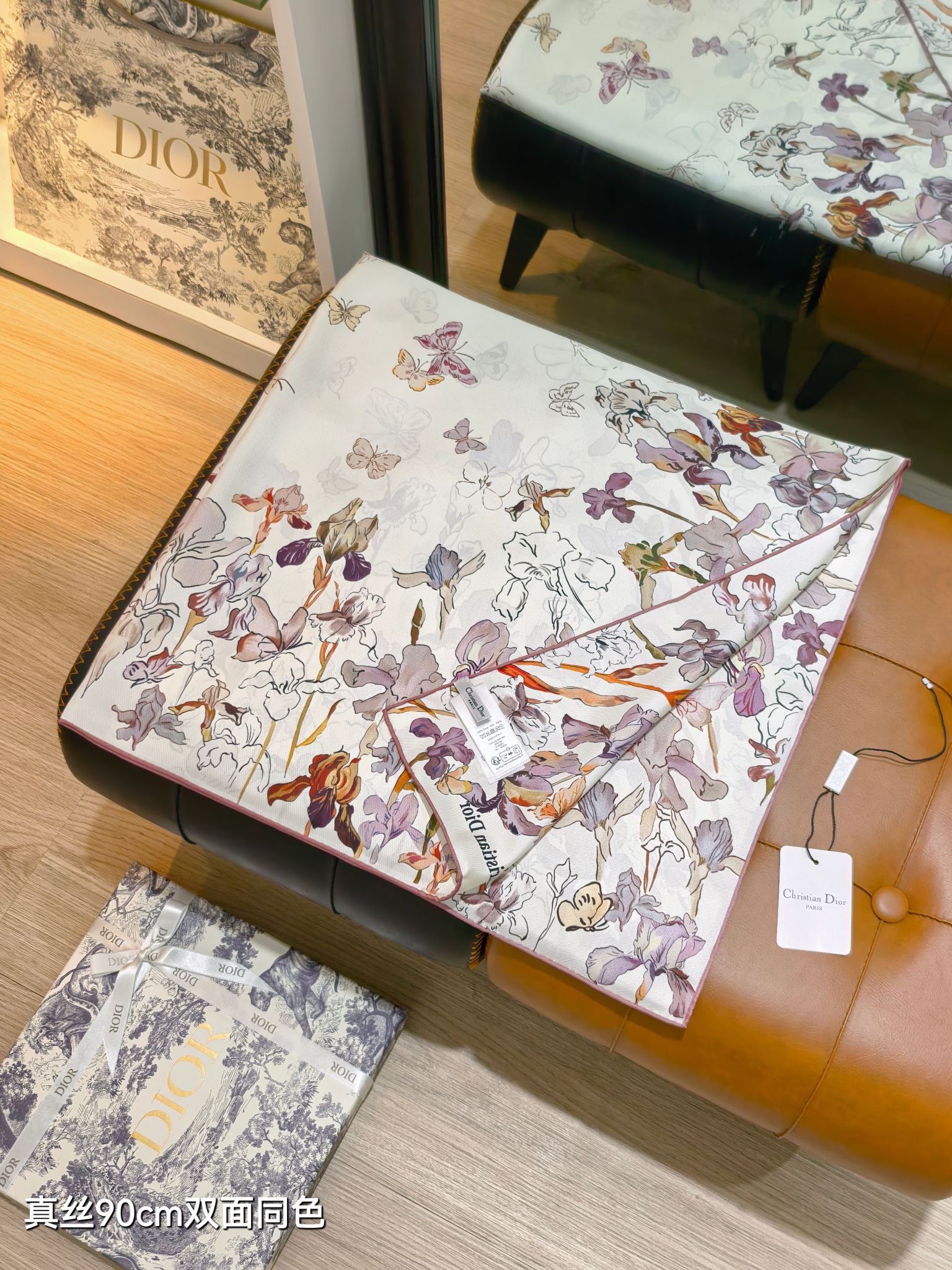 DIOR ディオール 正絹90cmスカーフ 双面同色 花柄 フラワーデザイン 多色展開