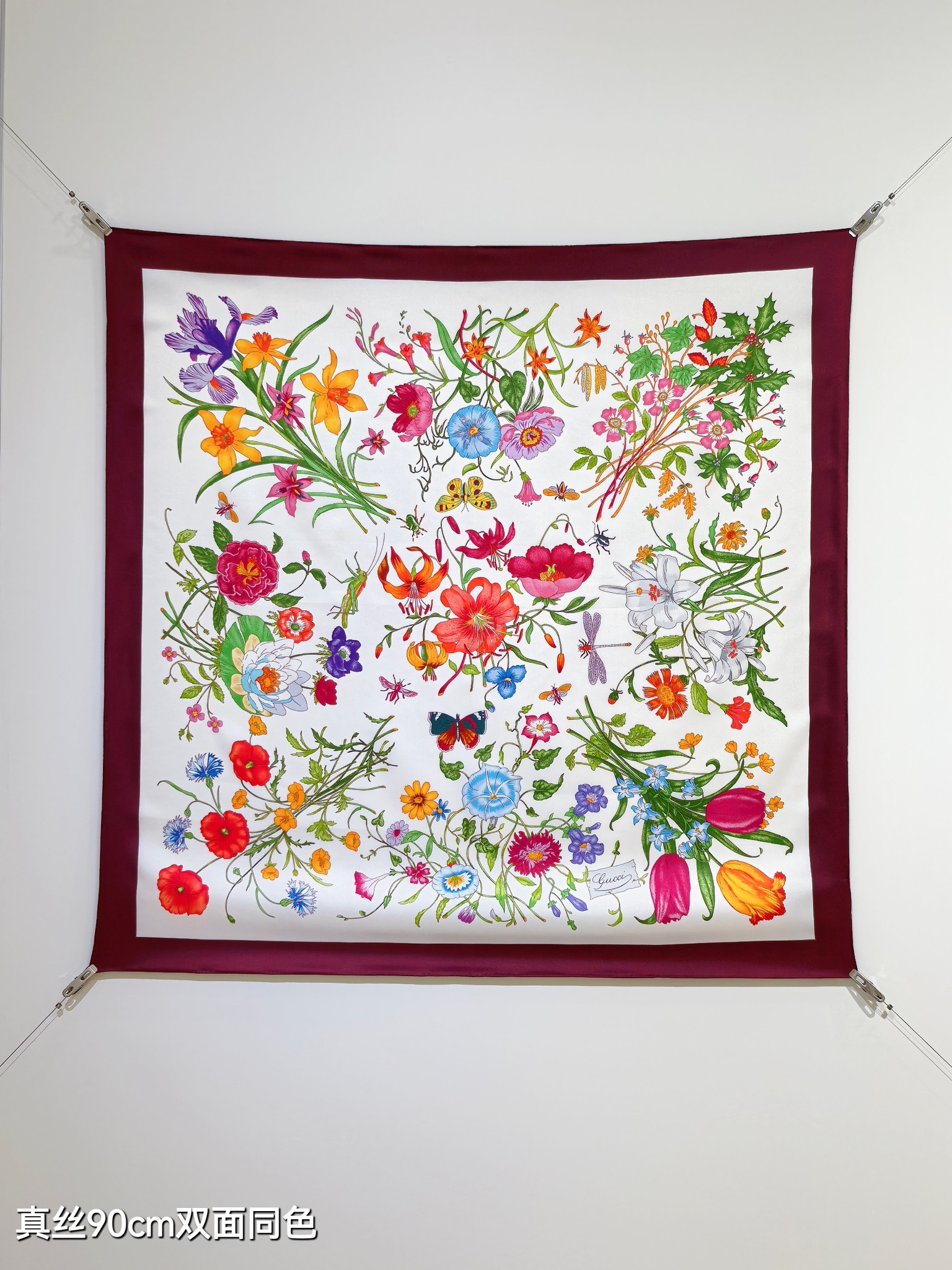 GUCCI グッチ 花柄 本絹 90cm スカーフ 双面同色 多色展開