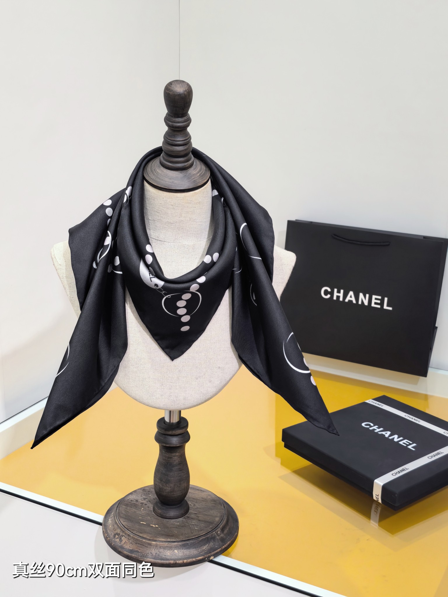 CHANELシャネルシルクスカーフ真絲90cm双面同色チェーン柄全2色 - 画像 2