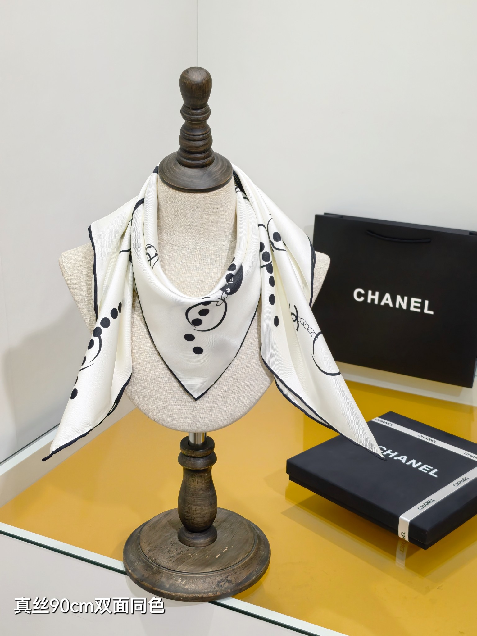 CHANELシャネルシルクスカーフ真絲90cm双面同色チェーン柄全2色 - 画像 5