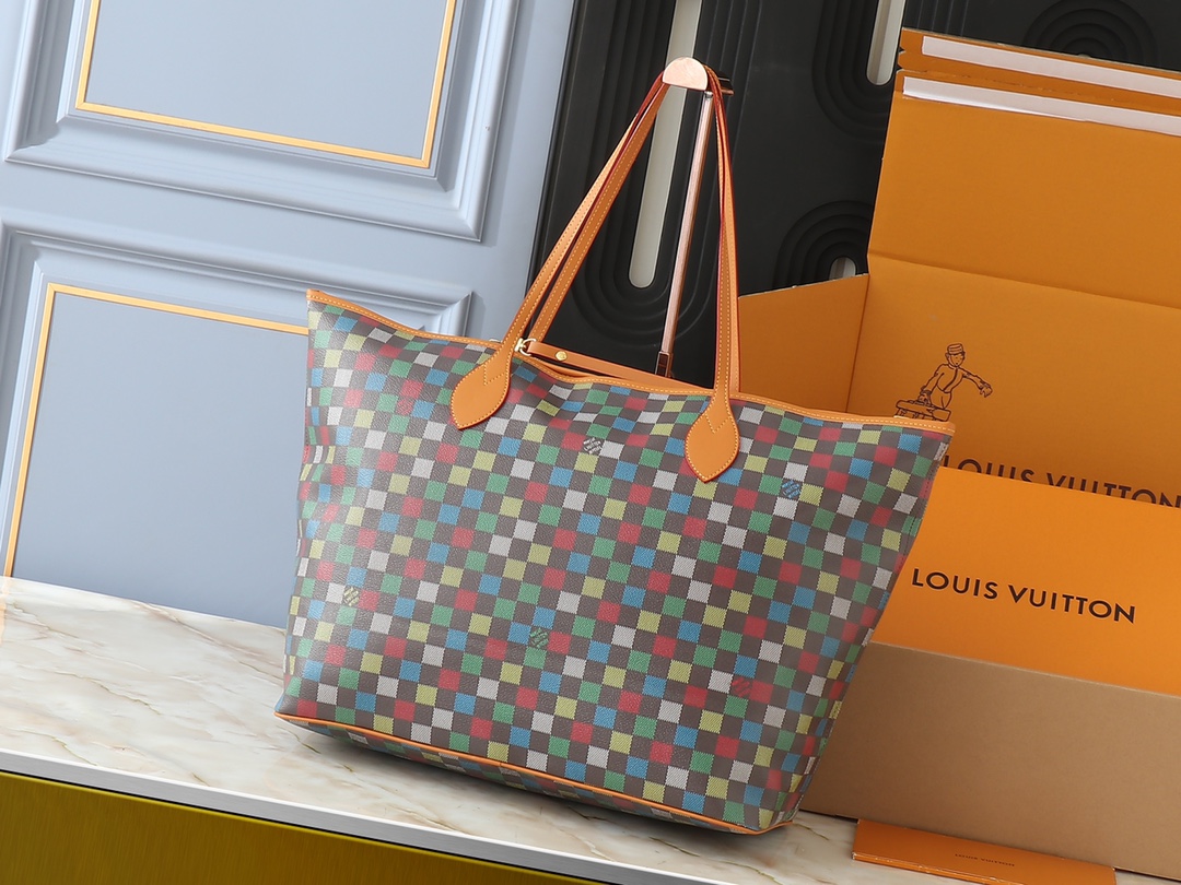ルイ ヴィトン　LOUIS VUITTON　ネバーエバーフル　LV　バーズ ダミエ　ラージバッグ　ビジネスバッグ　トートバッグ　マルチカラー