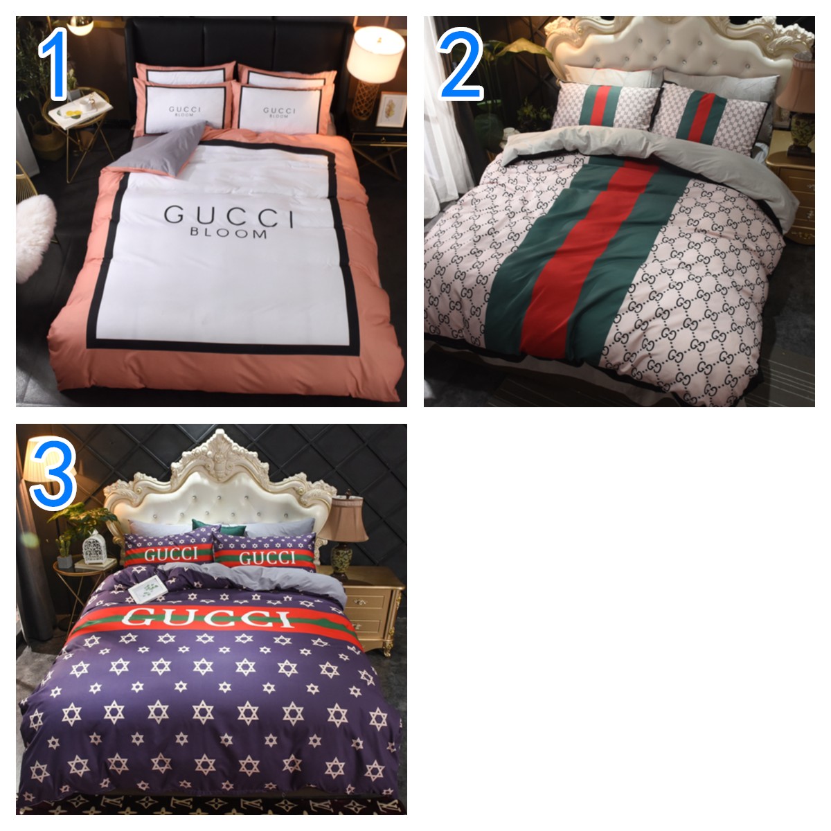 GUCCI グッチ　掛け布団カバーセット4点　ダブルサイズ/キングサイズベッド　綿生地ベッドカバー　新居寝具用品　選べる3種