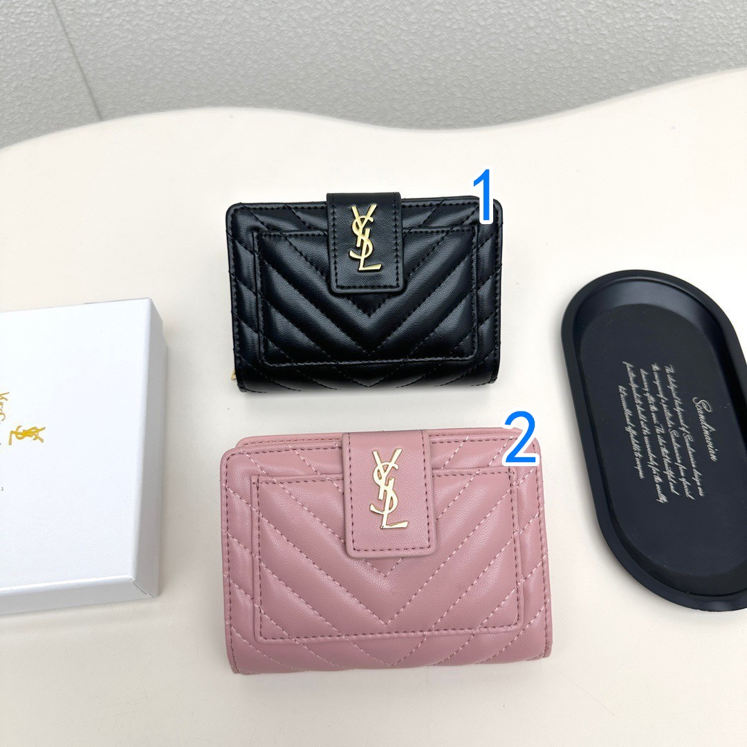 YSL イズナイアール 折り財布 ファスナー 黒 ピンク 全2色